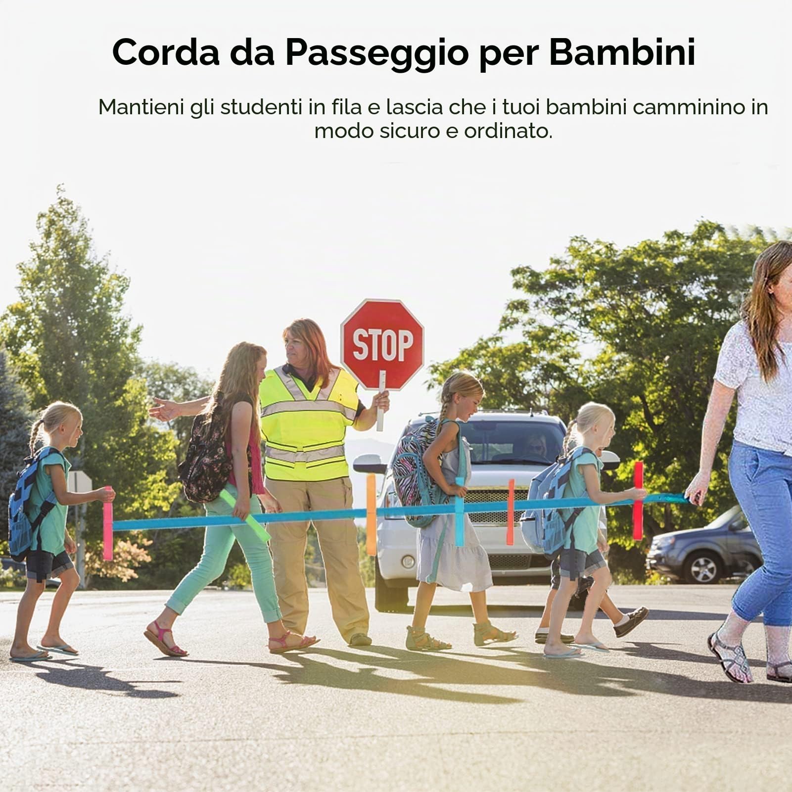 Corda da passeggio di sicurezza per bambini 368cm 12 manici colorati per asilo scuola