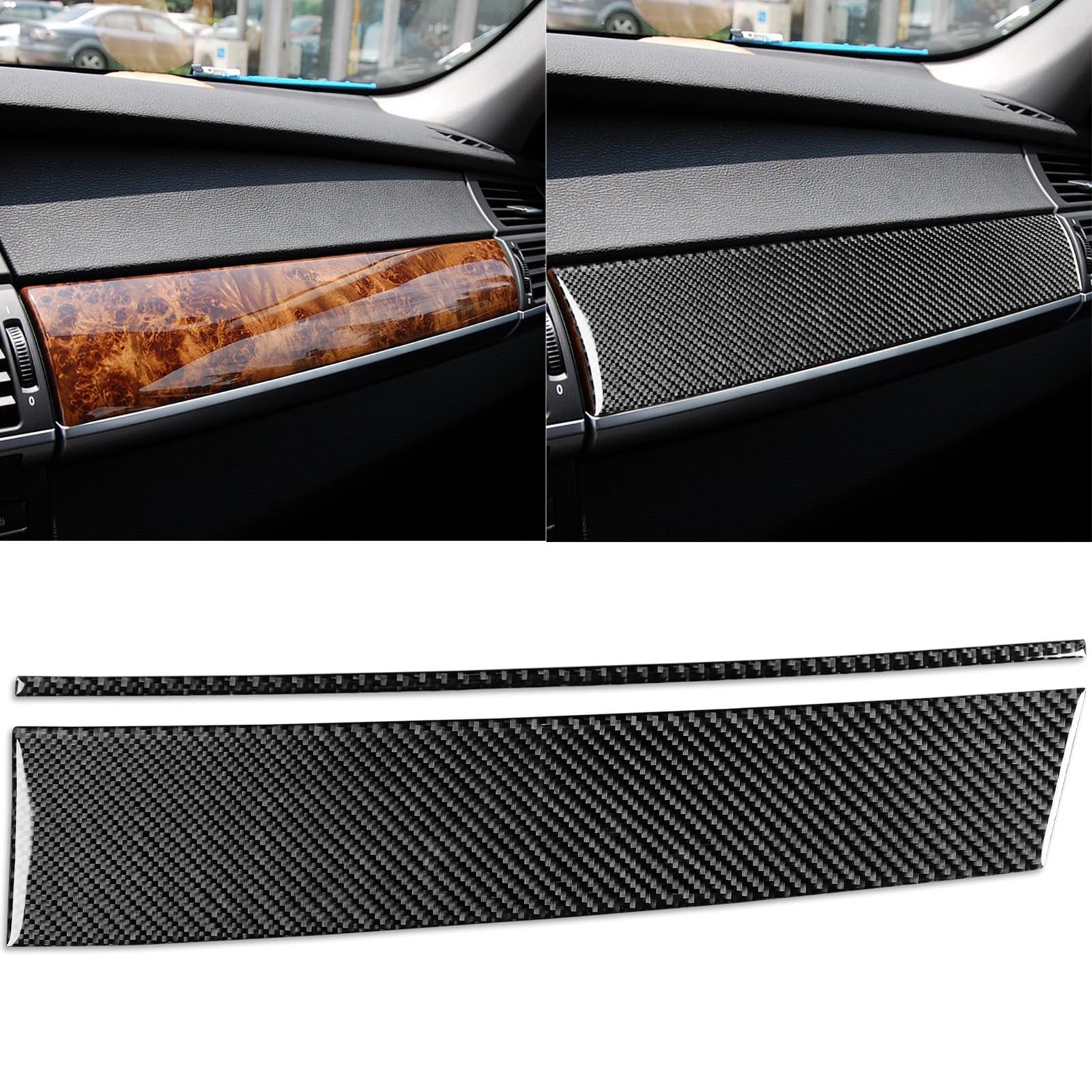 Real Carbon Fiber Car Co-Pilot Instrument Trim Strips Panel Sticker Cover Compatible with BMW X5 E70 X6 E71 2006 2007 2008 2009 2010 2011 2012 2013 Accessories Black, BM8512