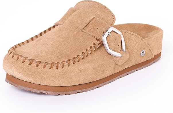 Minnetonka Womens Suede Buckle Clog Flexible Sole