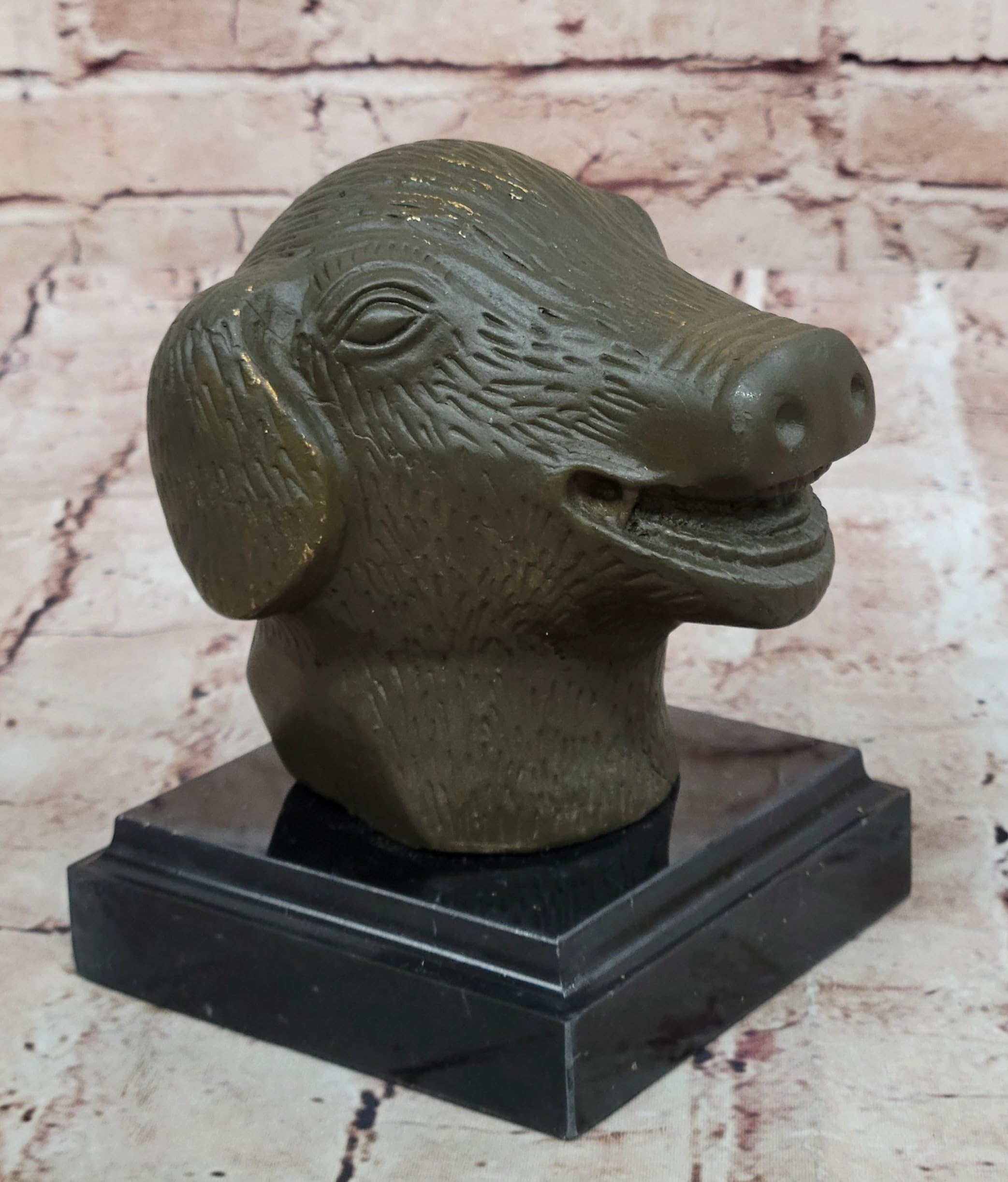 Signed Fengshui Bronze Zodiac Pig Head Animal Auspicious Lucky Beast Boar Artwork Home Sale Art by Think Bronze