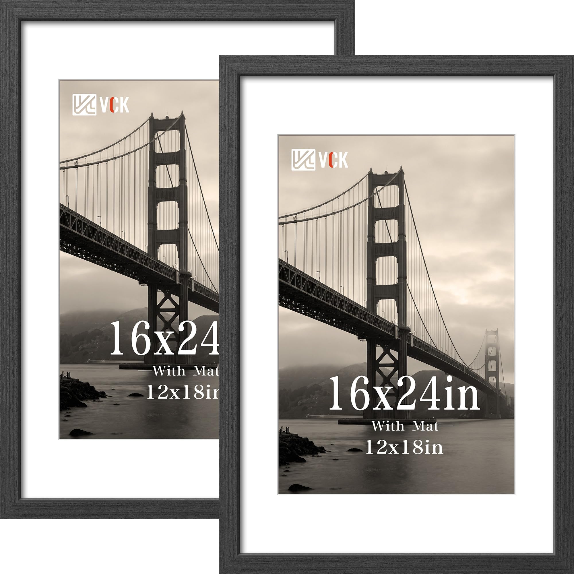 VCK 16x24 Frame, Black Oak Wood with Mat, 2-Pack