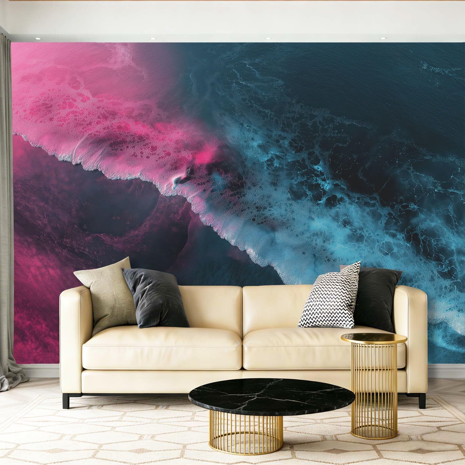 Papier peint panoramique vagues et plage 400x280 cm pour deco murale salon