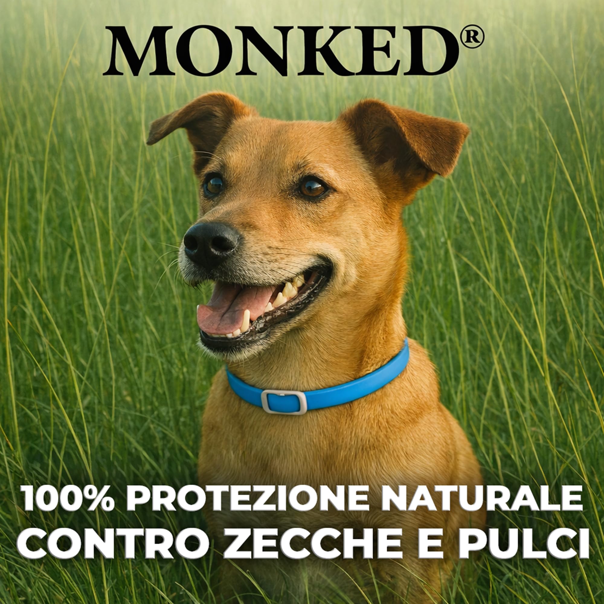 Monked | Collare Antipulci e Zecche per Cani Naturale | Fino a 8 Mesi Protezione | Regolabile | Impermeabile | Protezione Lunga Durata (Verde, Universale)