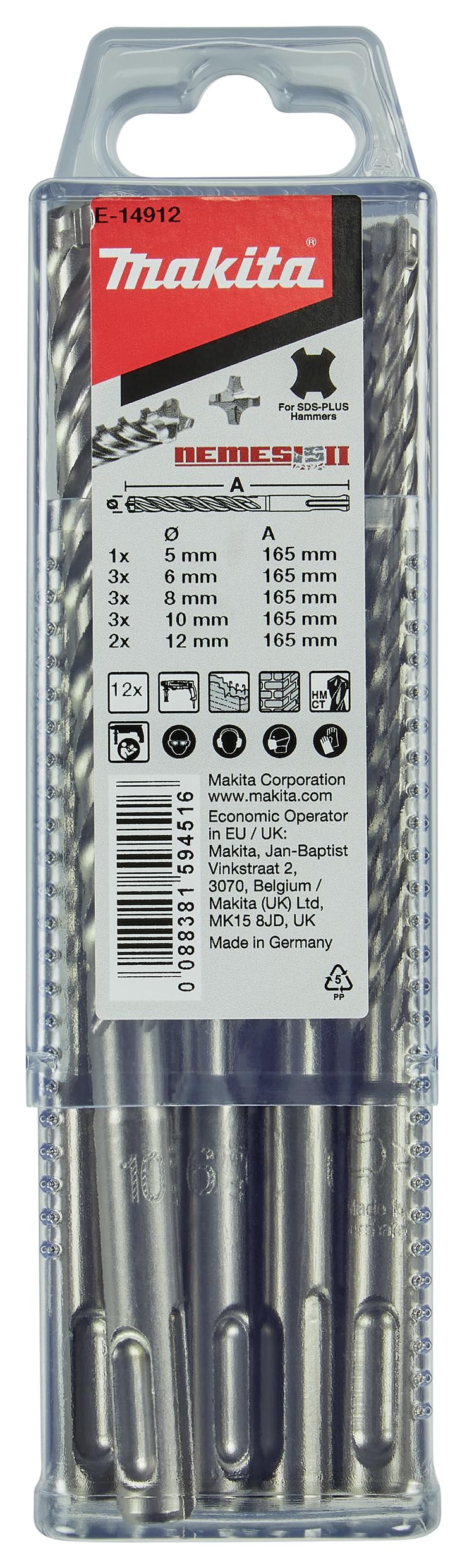 Jeu de forets SDS-PLUS Makita E-14912 NEMESIS2 pour le perçage haute performance du béton