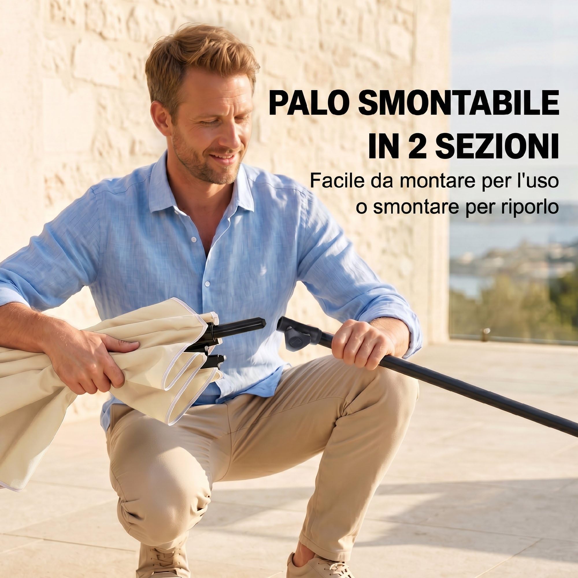 Outsunny Ombrellone da Giardino 2x1,3m Inclinabile con Bordi Arruffati, 4 Stecche in Alluminio e Poliestere 160g/m²