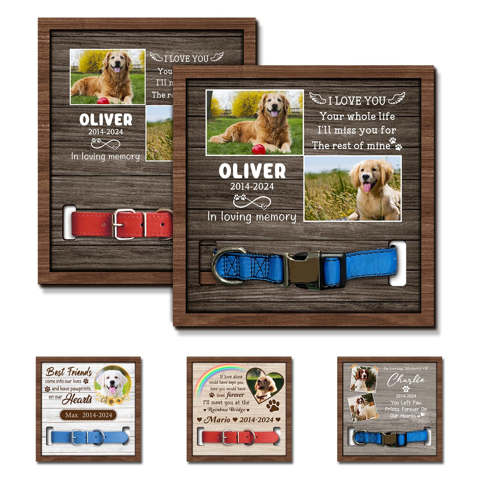 ubjva Dog Memorial Picture Frame Personalized Pet Memorial Gifts for Dogs Custom Pet Collar Keepsake Frame for Loss of Dog Sympathy Gift-Style5-8 x8