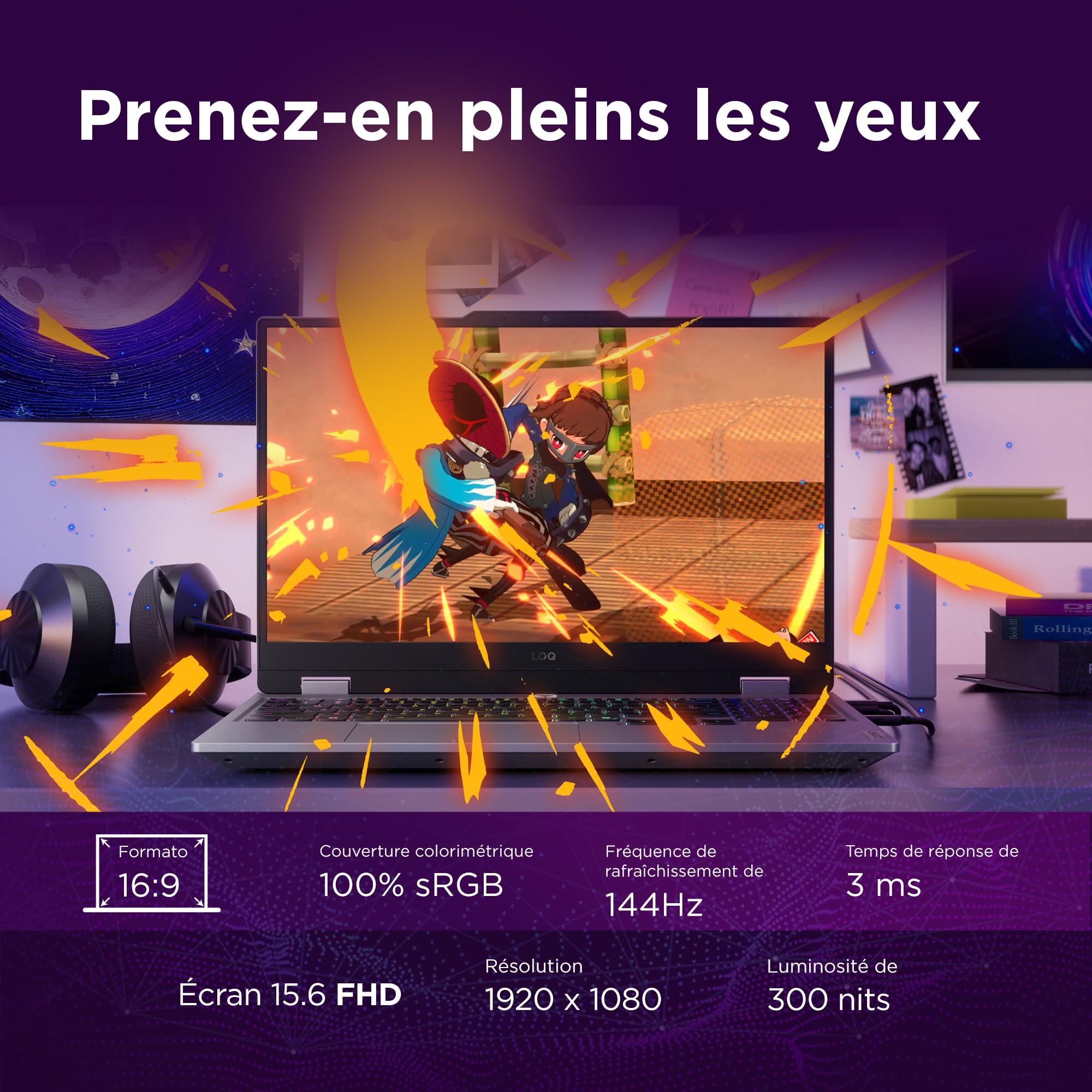 Lenovo LOQ 15IRX10 Ordinateur Portable Gaming 15.6" FHD 144Hz Intel Core i5-13450HX RAM 16Go SSD 512Go NVIDIA RTX 5060 8GB Clavier AZERTY Gris