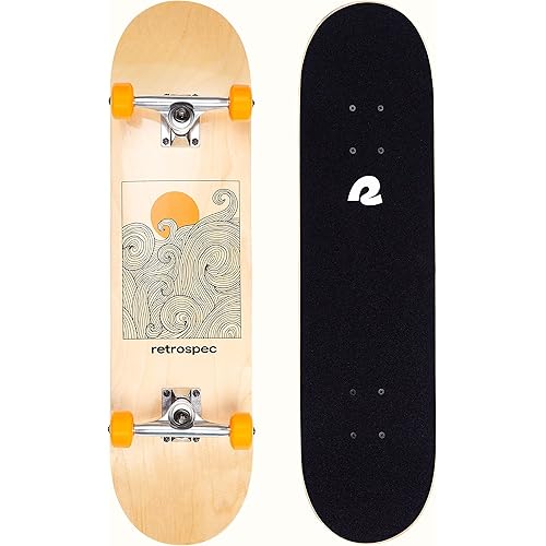 Retrospec Alameda Skateboard Complete | Canadian Maple Wood Deck w/ 5.5 Inch Aluminum Alloy Trucks for Commuting, Cruising, Carving & Downhill Riding