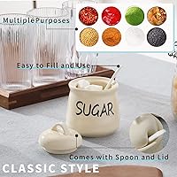 Vista 6 de HAOTOP Tazón de azúcar de porcelana con tapa y cuchara 12oz (Beige)