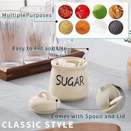 Miniatura 6 de HAOTOP Azucarero de porcelana con tapa y cuchara 12oz (beige)