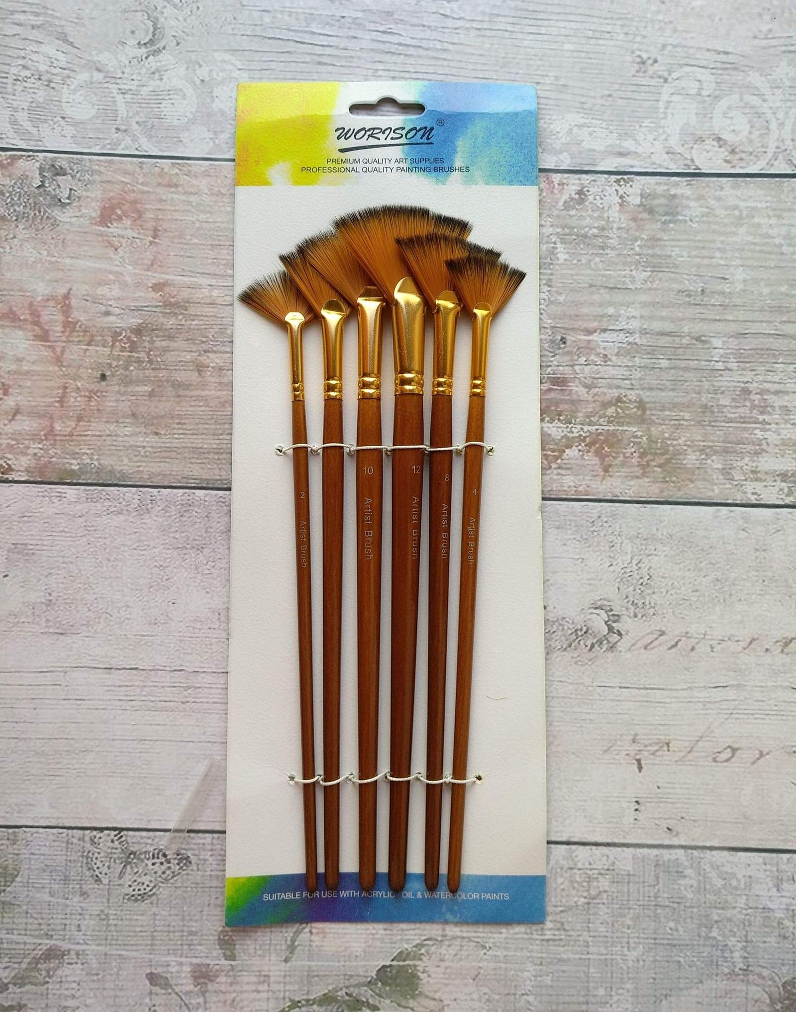 Definite Art Synthetic Fan Brushes for Painting Art Craft (Fan Size- 2, 4, 6, 8, 10, 12)[Set of 6, Brown]