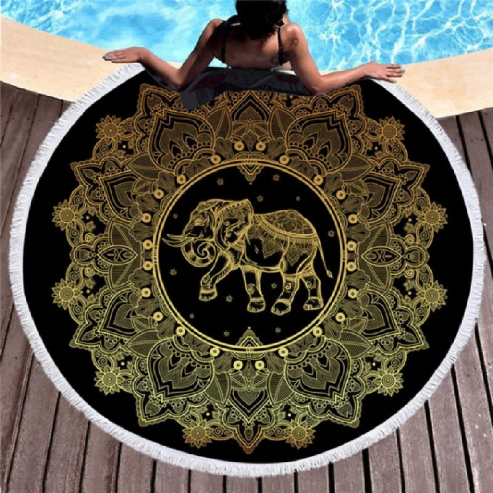 GermYan Toalla De Playa con Estampado De Elefante Toalla De Baño De Microfibra Grande para Adultos Cubierta De Playa con Borla Toallas De Playa Redondas Decoración del Hogar