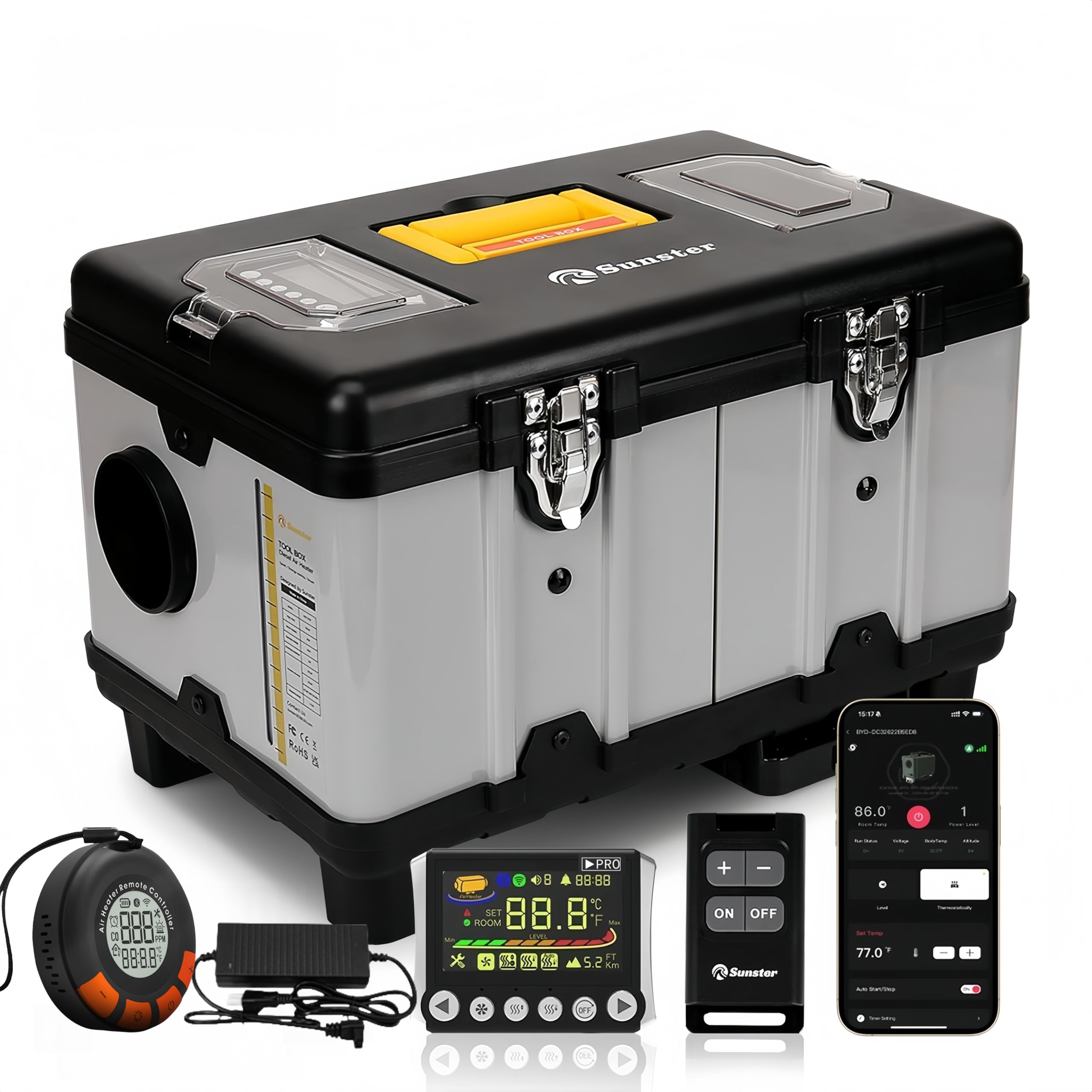 8KW Portable Diesel Air Heater, 12V 24V/240V Car Parking Heater with Auto Start-Stop, App Control, CO Alarm & Wireless Temp Sensing, Adaptive Plateau Night Heater for campervan RV Camper Tent