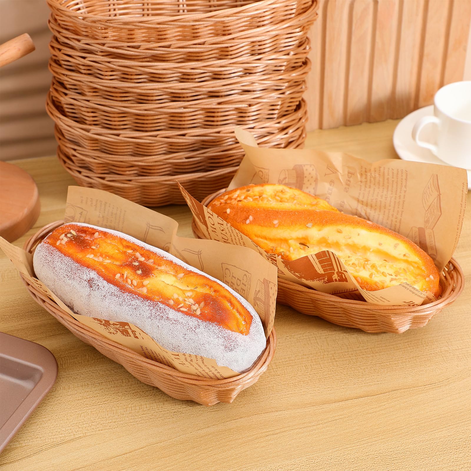 Brotkörbe und Großer Brotkorb mit Rattanoptik aus Kunststoff 10 Stück zum Servieren von Brot und Süßigkeiten für Zuhause und Restaurant Wiederverwendbar