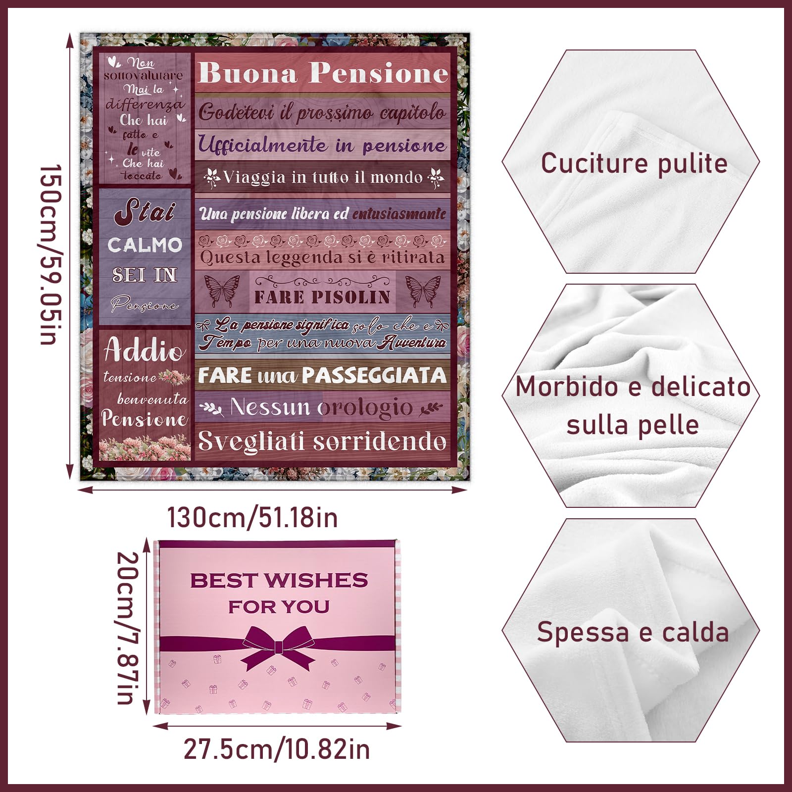 Regalo di Pensionamento, Coperta Pensionamento per Donne e Uomini, Coperta di Flanella per Pensionamento Regalo di Buon Pensionamento 59 * 51 Pollici (Italiano)