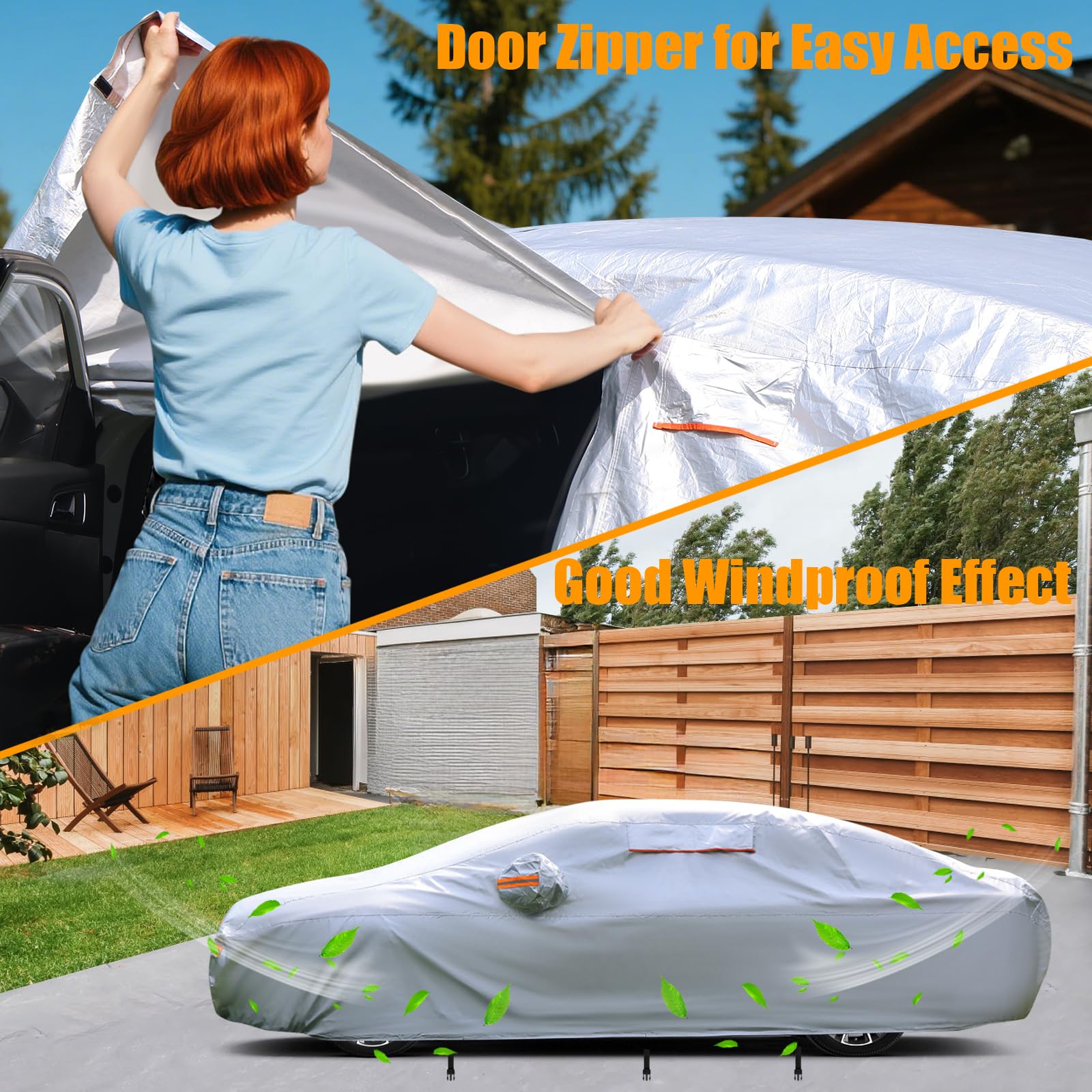 Sedan Car Cover Waterproof All Weather Heavy Duty 8 Layers Outdoor Car Covers for Automobiles with Door Zipper — view 5
