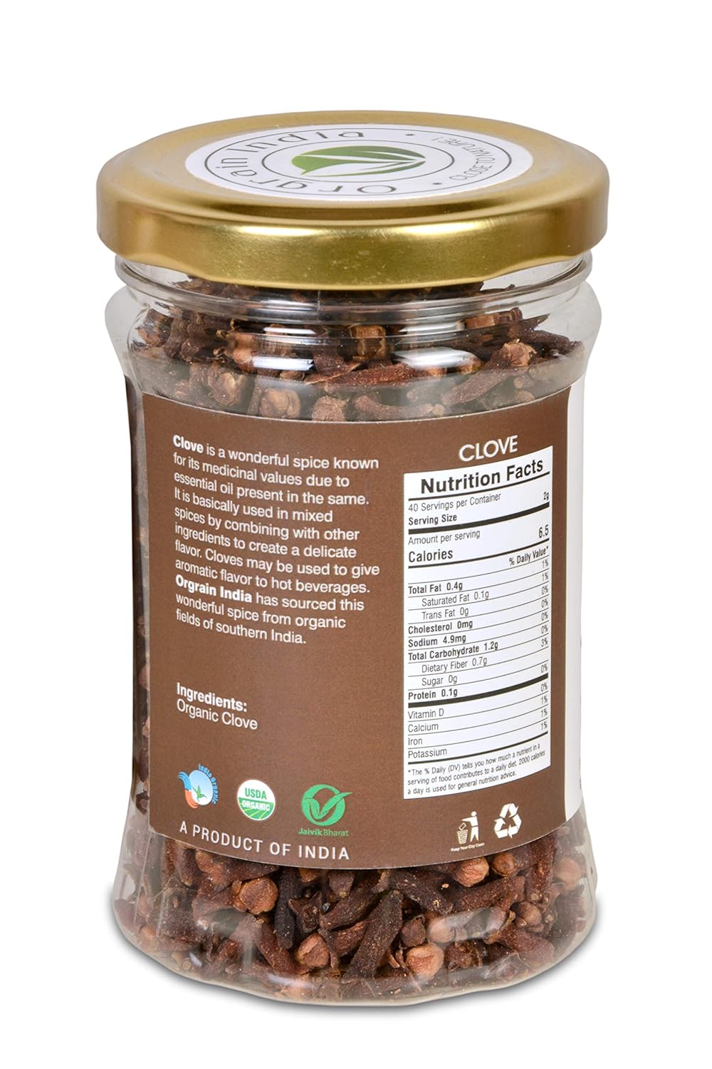 Orgrain India USDA Certified Organic Cloves, 80g