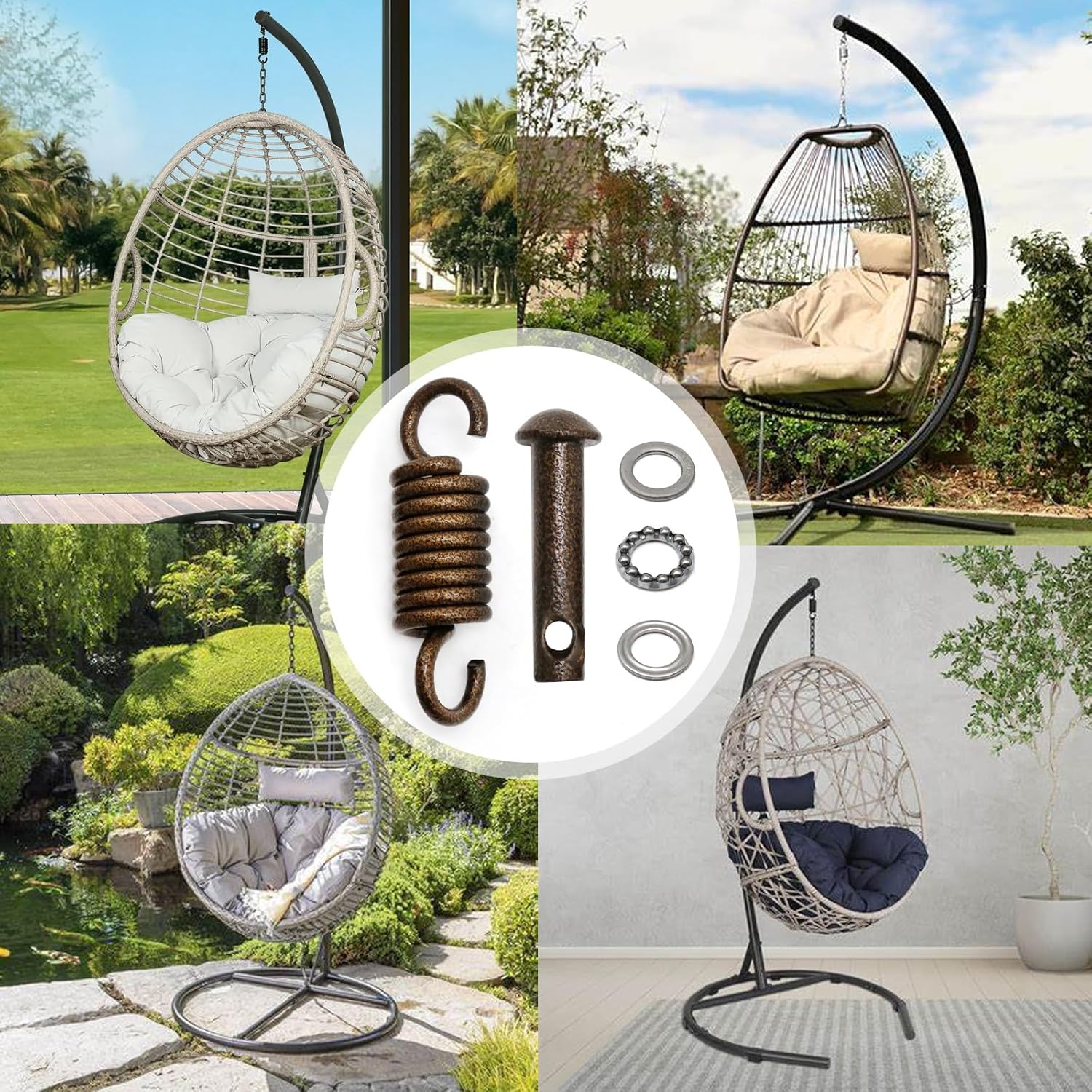 EATAKWARD Hammock Chair Ultimate Hanging Kit 500lbs, Egg Chair Ultimate Hanging Kit, Spring Pin Plug Hardware for Basket Chairs Hammock and Porch Swings(Brown) - Image 6
