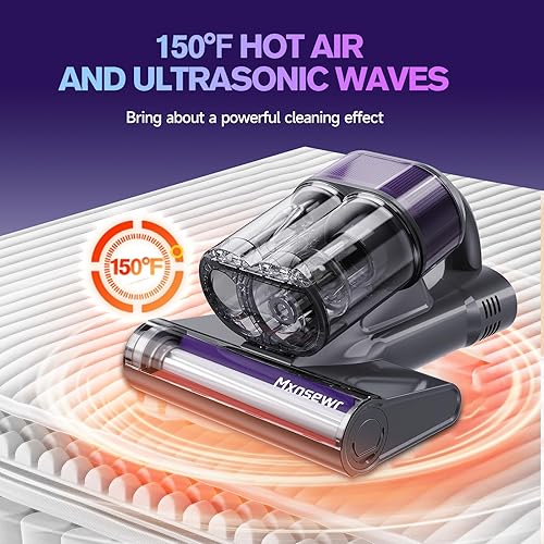 Miniatura 6 de Aspiradora de colchón, aspiradora de mano de 18 Kpa con luz UV-C de 253.7 nm, filtro HEPA y ultrasonidos, calor de 150 F, taza doble inteligente y