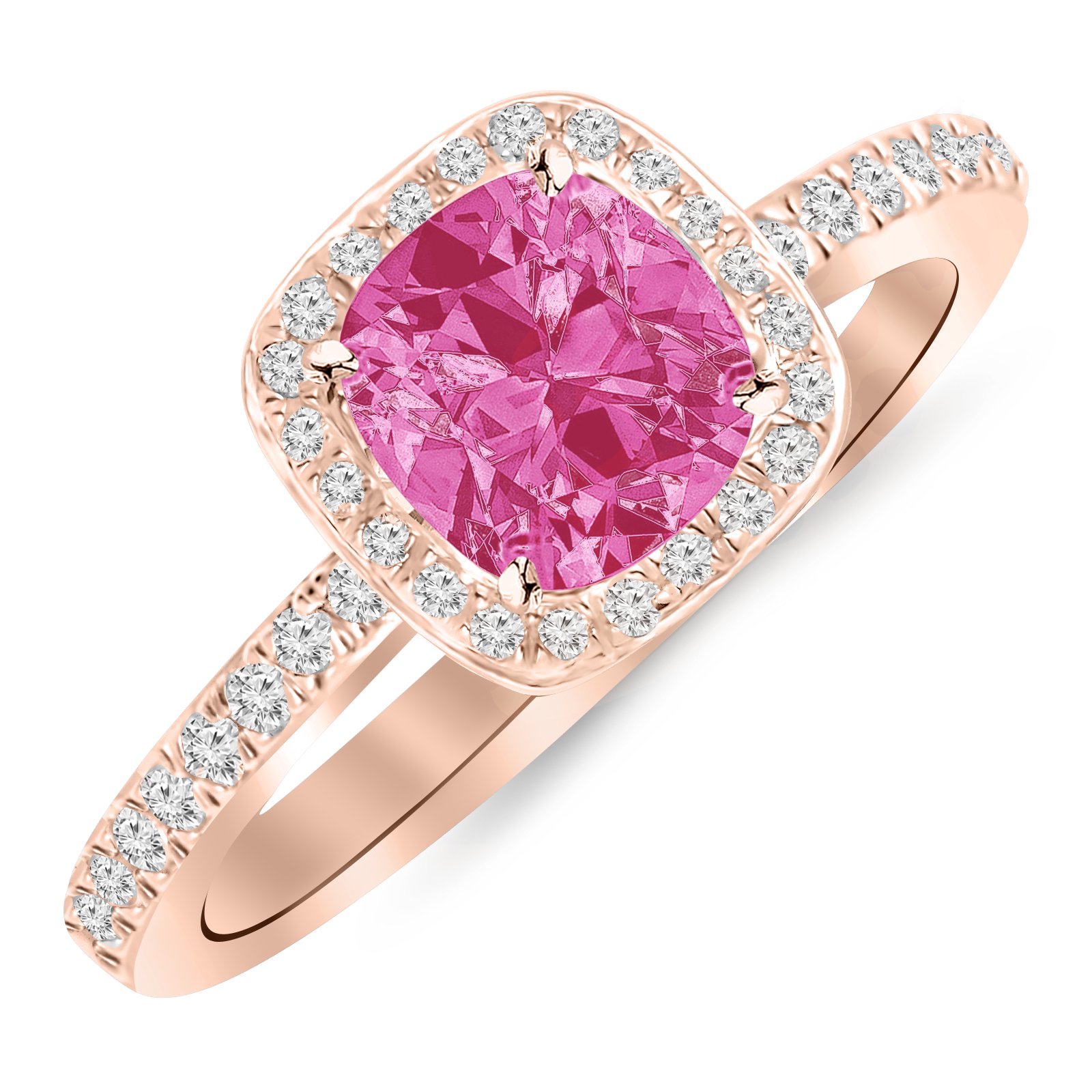 1 Carat 14K White Gold Classic Halo Style Cushion Shape Diamond Engagement Ring with a 0.75 Carat Natural Pink Sapphire Center (Heirloom Quality)