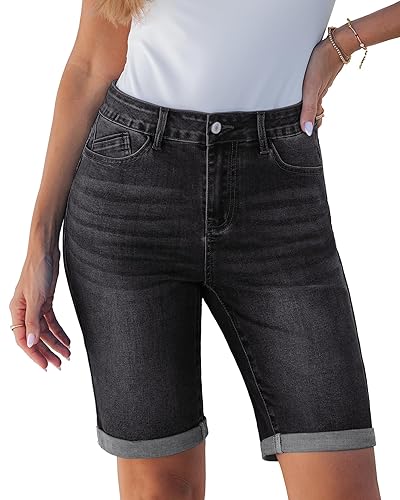 luvamia Bermuda Jean Shorts for Women Knee Length High Waisted