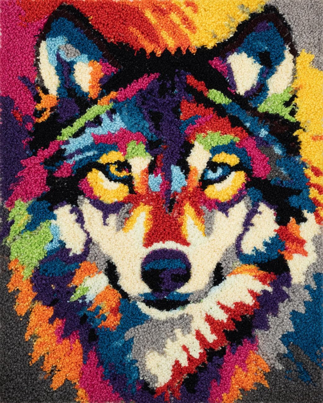 AMBATTERY Latch Hook Kits Carpet Colorful Wolf 85x115cm