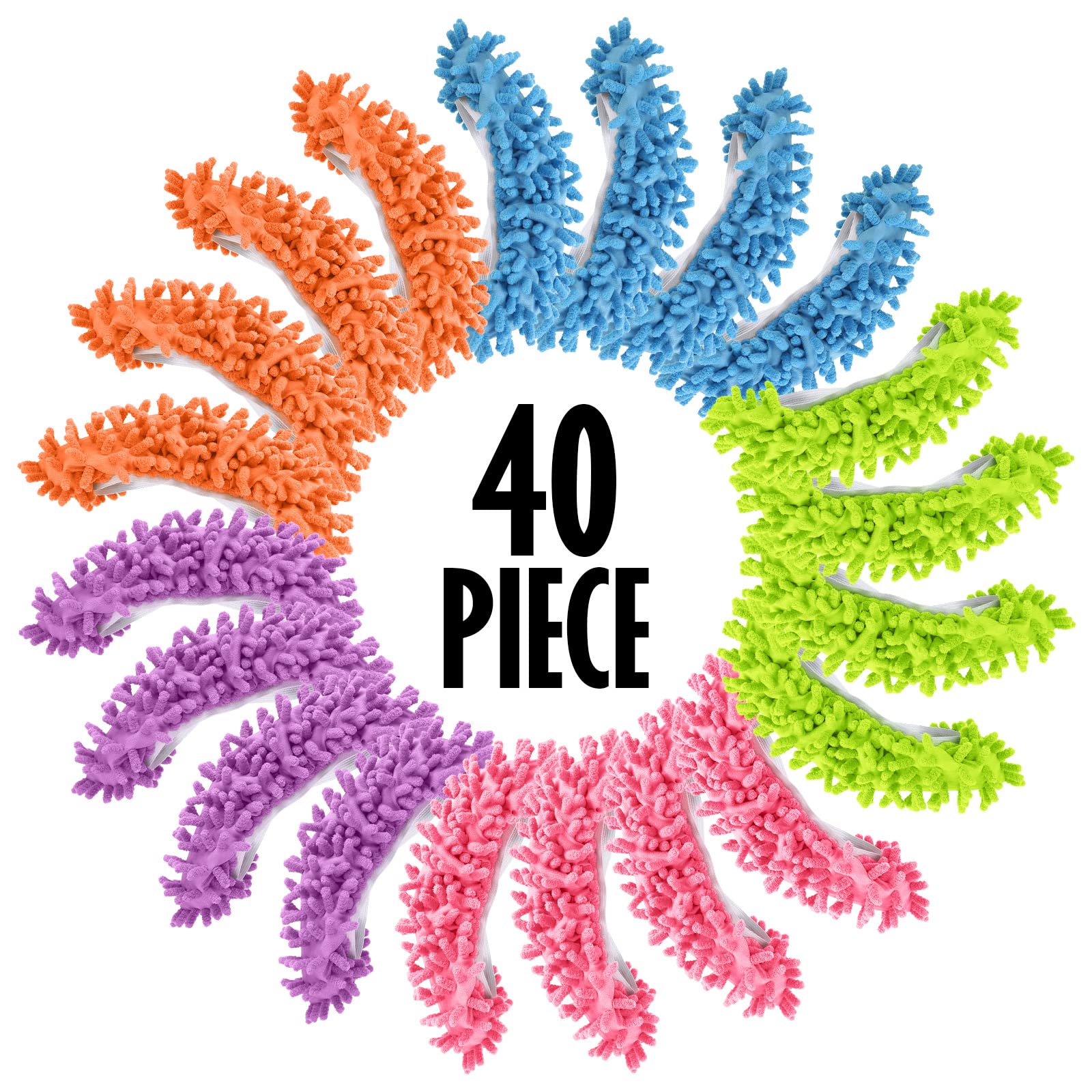 Lot de 40 paires de chaussons en microfibre réutilisables et lavables - Pour nettoyage du sol, maison, bureau, salle de bain, Bleu, rose, violet, orange, vert, Taille unique