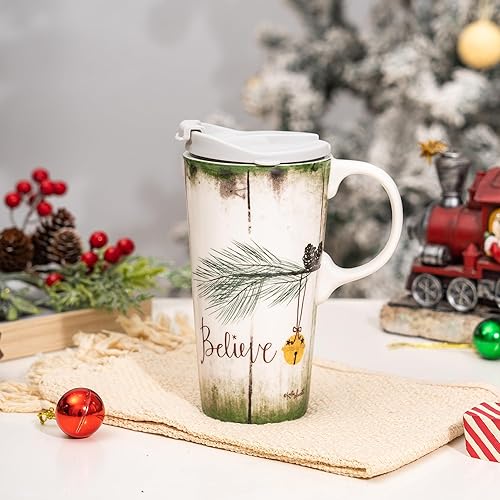 Miniatura 5 de Topadorn Taza de cerámica de Navidad taza de viaje de cerámica taza de café de agua de porcelana 17 onzas con caja de regalo y tapa Tritan para