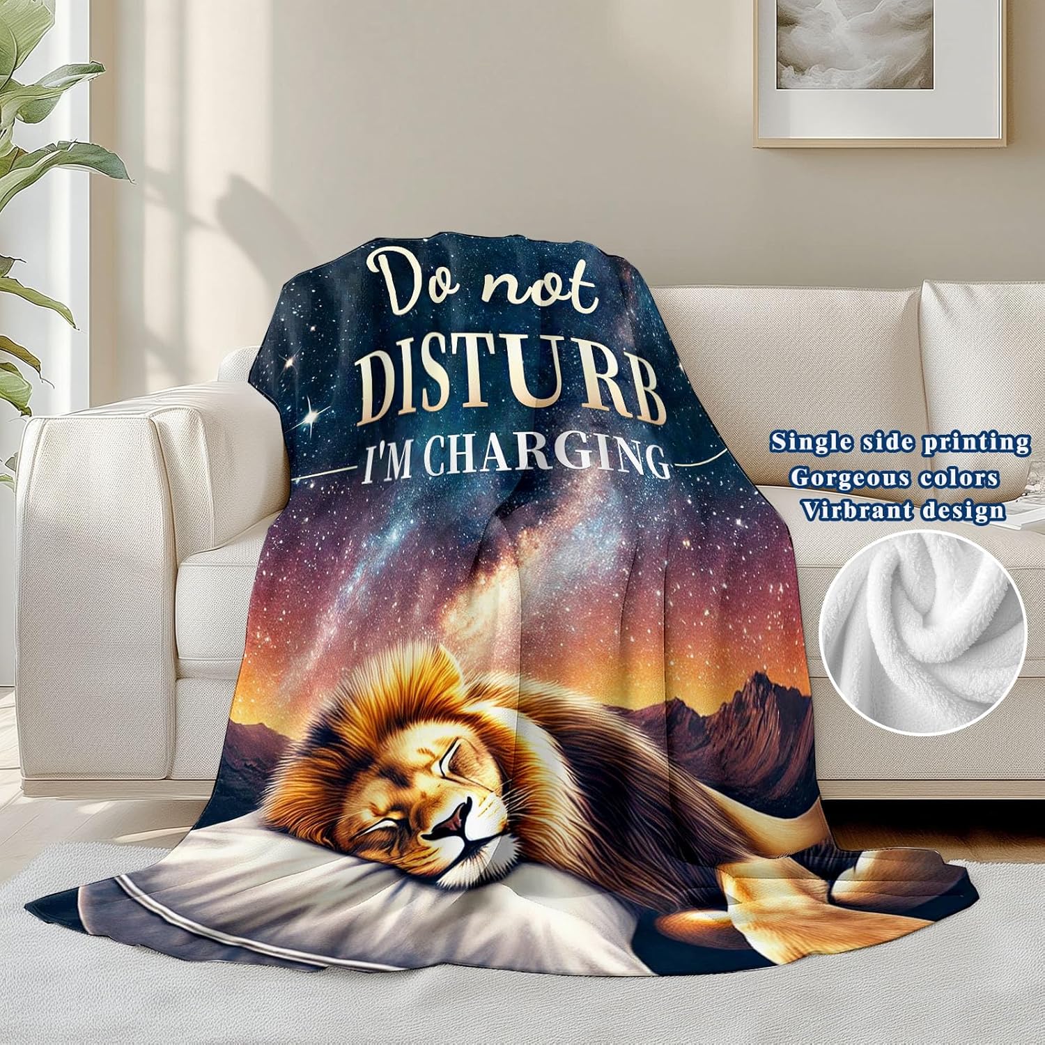 Lion Throw Blanket for Adult Kids, Lion Lovers Gifts Blanket Cute Animal Home Room Decor, Flannel Soft Blanket for Bed Couch 50"x60" - Image 3