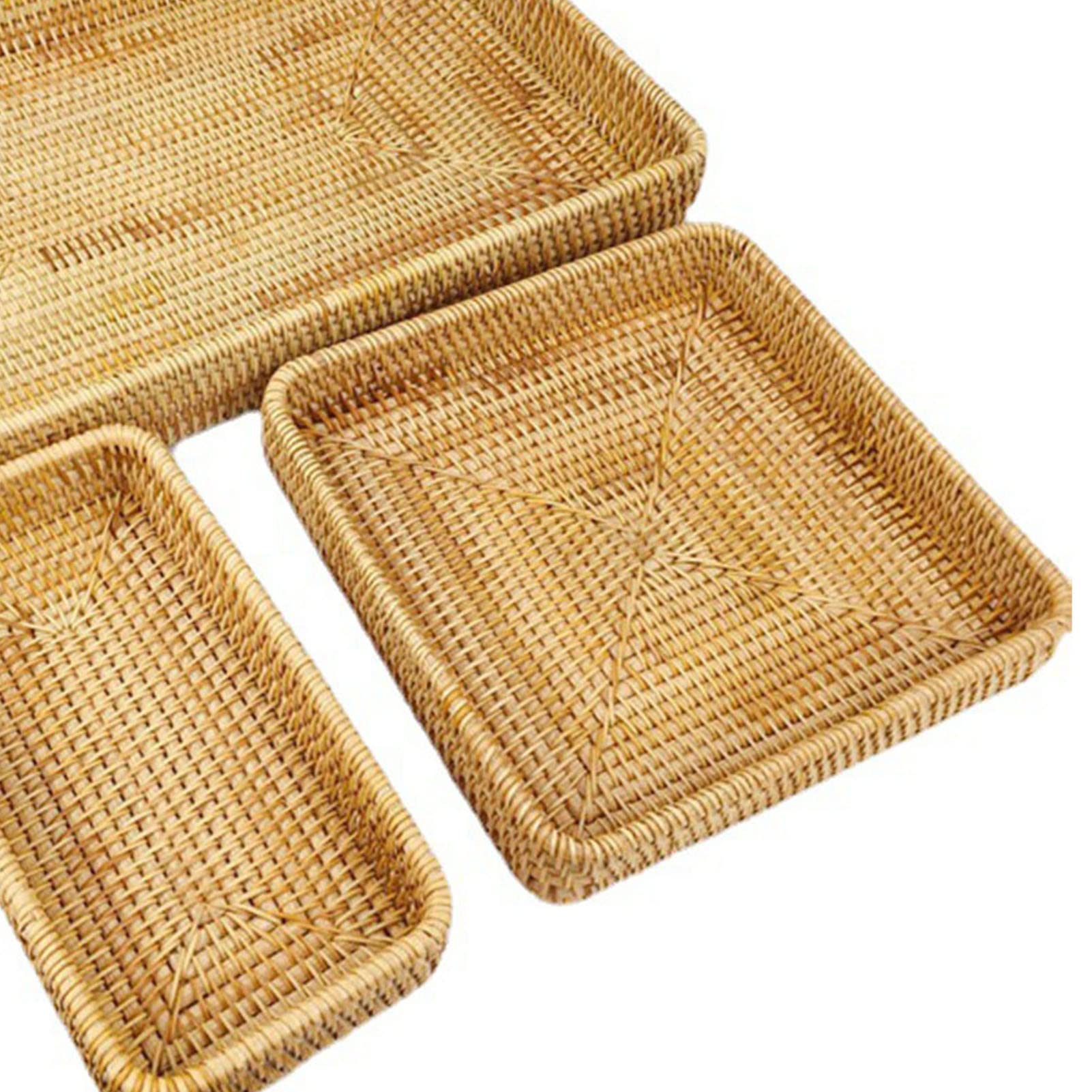 Yctze Elegancka Ręcznie Pleciona Rattanowa Taca do Przechowywania (Zestaw
