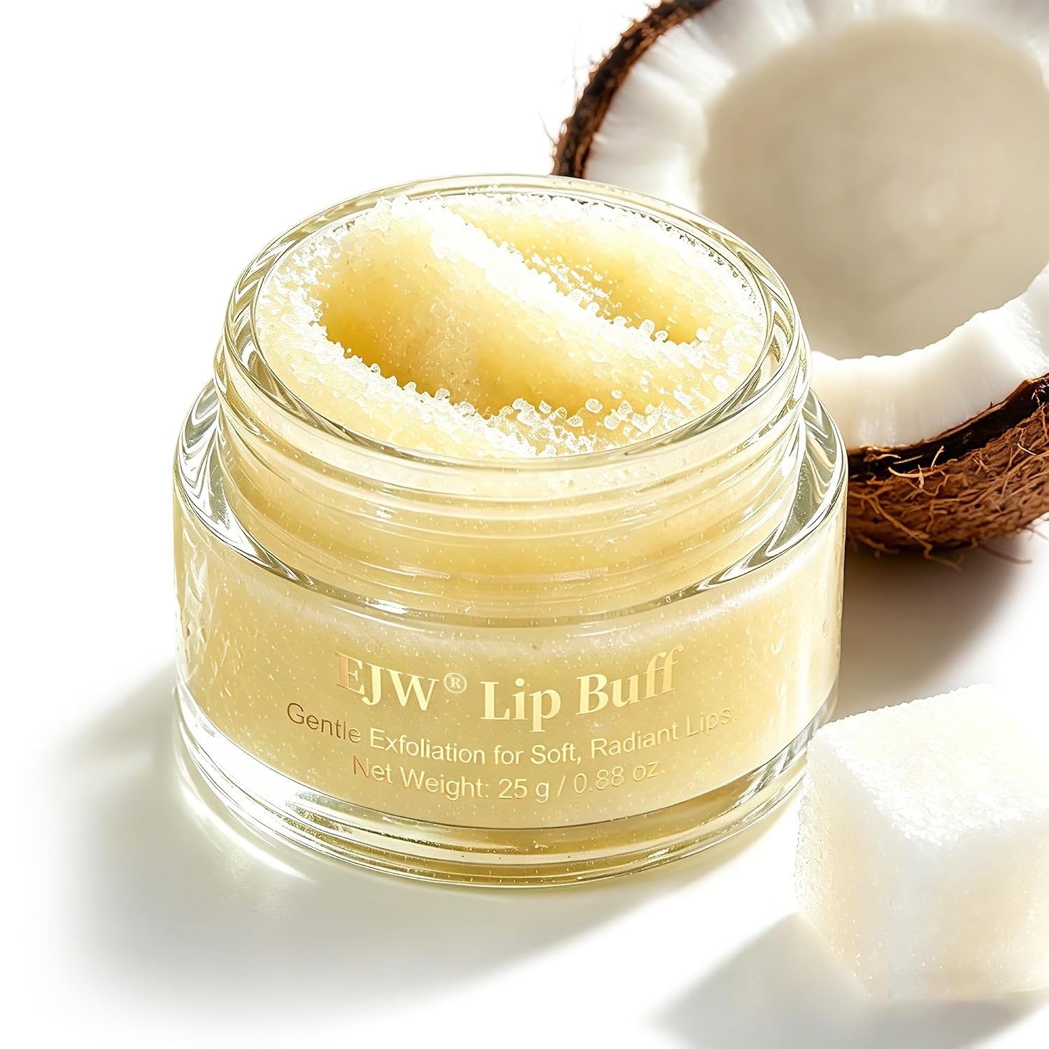 Coconut Sugar Lip Scrub – Gentle Exfoliating Polish with Coconut Oil, Shea Butter & Vitamin E – Buffs Away Tough Flakes for Ultra-Smooth, Soft Lips – Vegan, Cruelty-Free