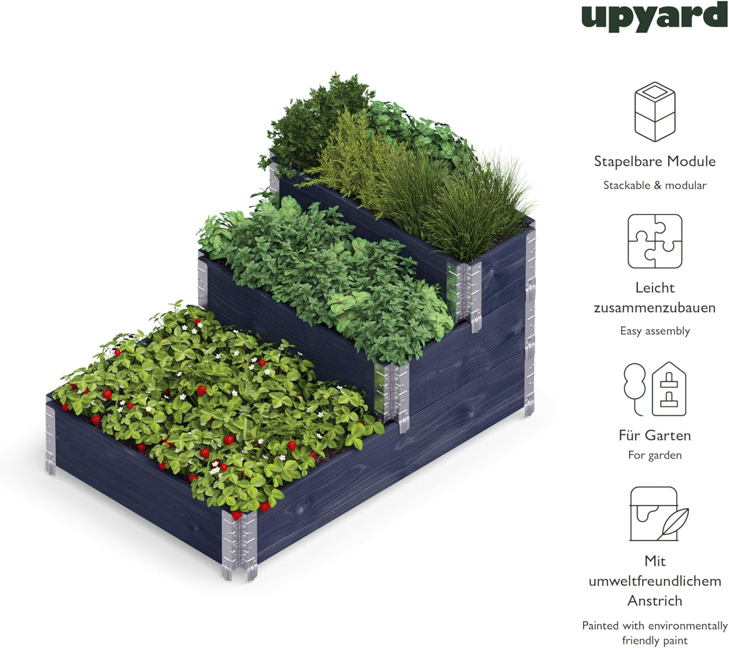 Raised Bed, Wood, Black, Top 80 x 30 cm