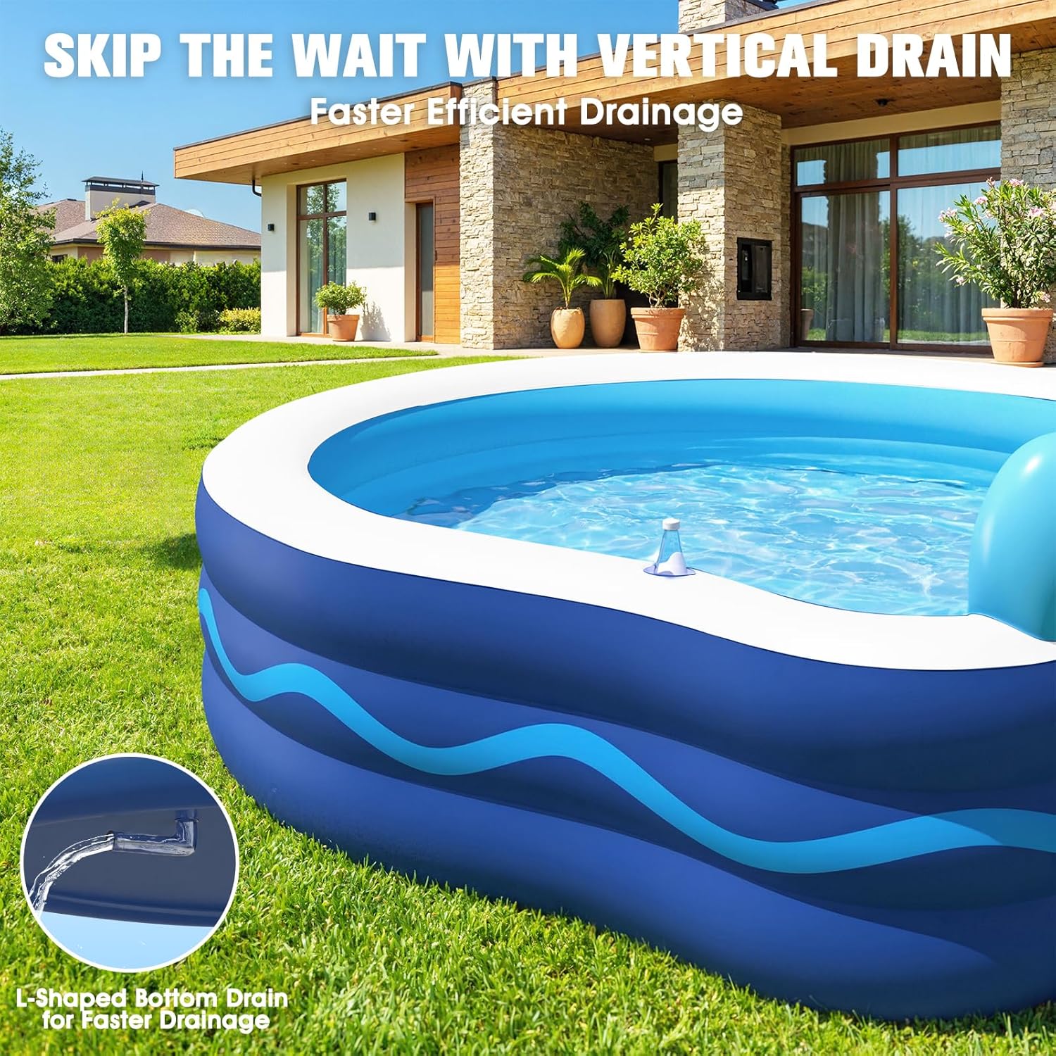 Inflatable Pool with Seats and Headrest,Oversized Thickened Large Blow Up Pool for Audlt,Inflatable Backyard Pools for Adult,Durable Swim Center Inflatable Family Lounge Pool 90"×90"×20"-White