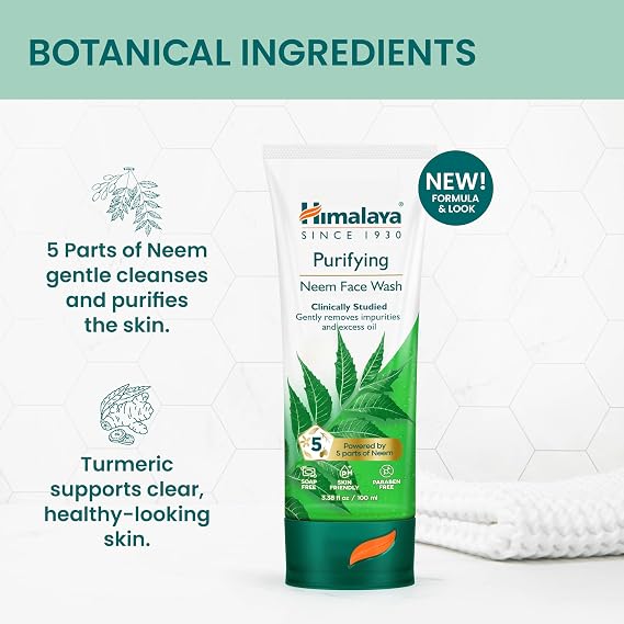 Himalaya Purifying Neem Face Wash Normal to Oily Skin, Gently Removes Impurities and Excess Oil, Clinically-Studied, Powered by 5 Parts of Neem, pH Skin Friendly, 3.38 fl oz (100 ml)