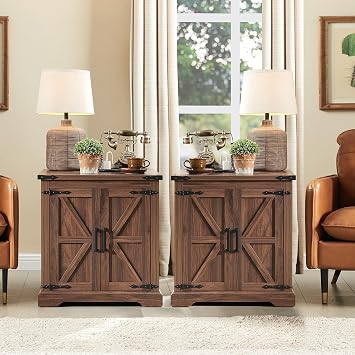 Barnyatoh Farmhouse End Table with Charging Station,24" Nightstand Set of 2