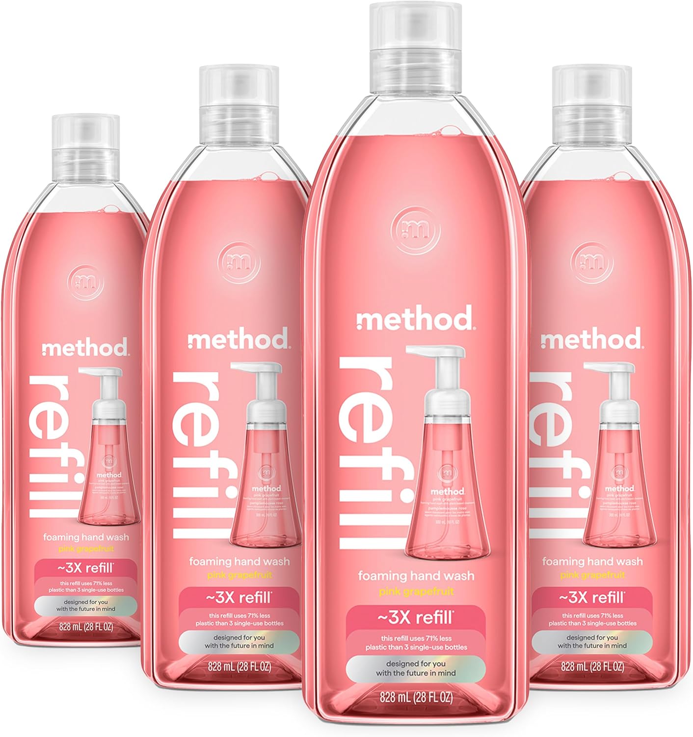 Method Foaming Hand Soap Refill, Pink Grapefruit, Recyclable Bottle, Biodegradable Formula, 28 fl oz (Pack of 4) (Packaging May Vary)