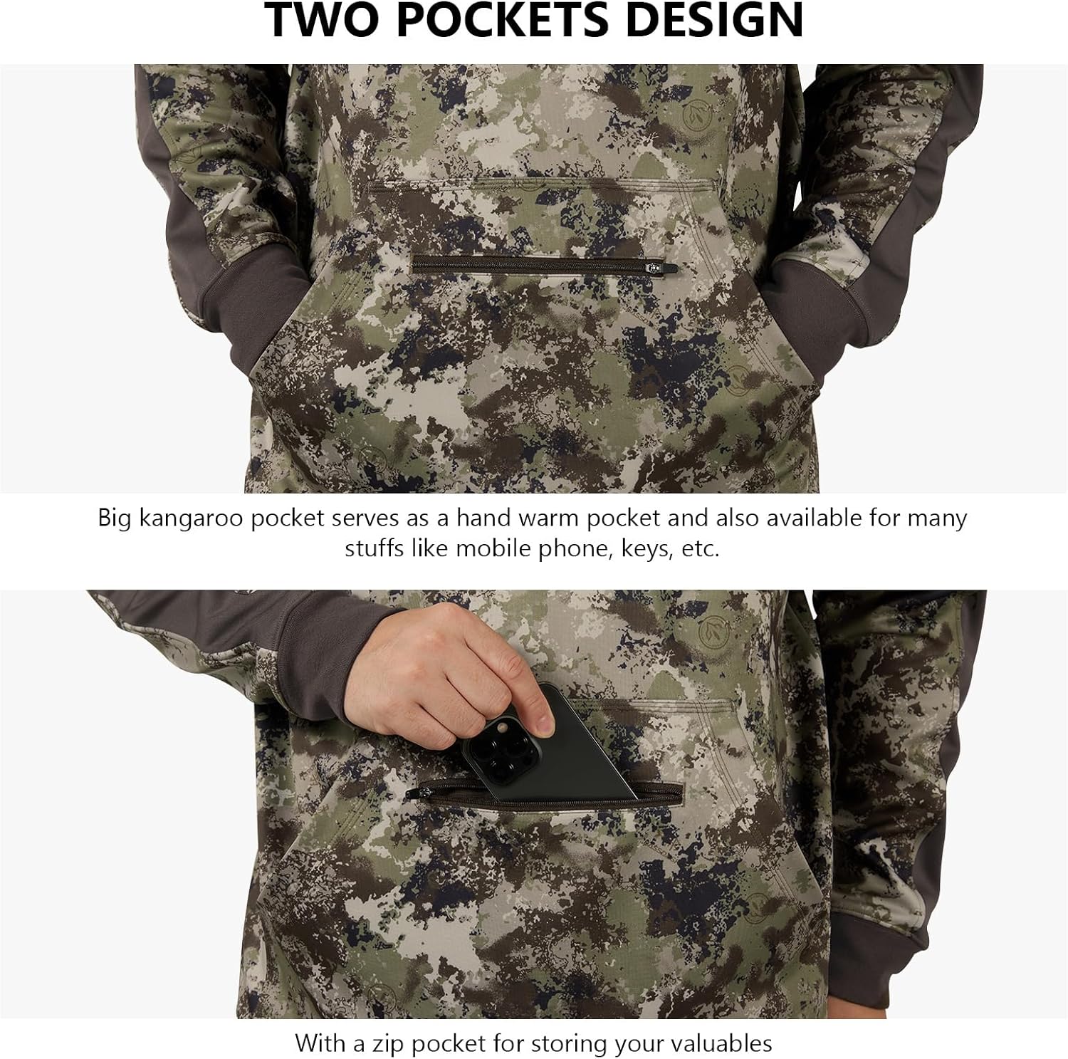 BASSDASH Men’s Hunting Fleece Hoodie Midweight Water Resistant Performance Camo Fishing Outdoor Pullover Sweatshirt FS29M - Image 5