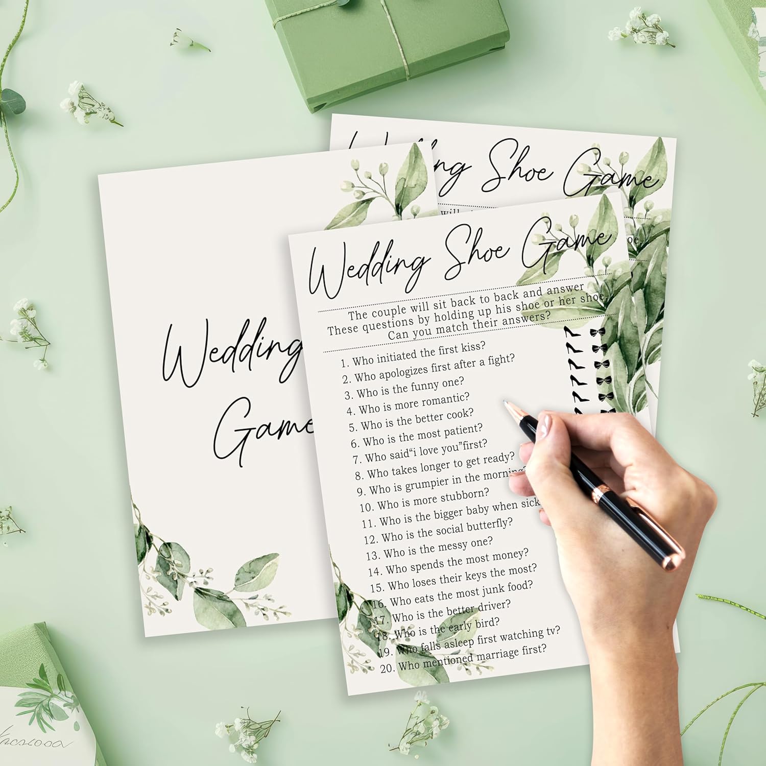 Greenery Bridal Shower Game Cards, Wedding Shoe Games Cards Reception for Wedding Showers Engagement Bachelorette Party, Bridal Party Games for Decorations Favors Supplies, Set of 25-10