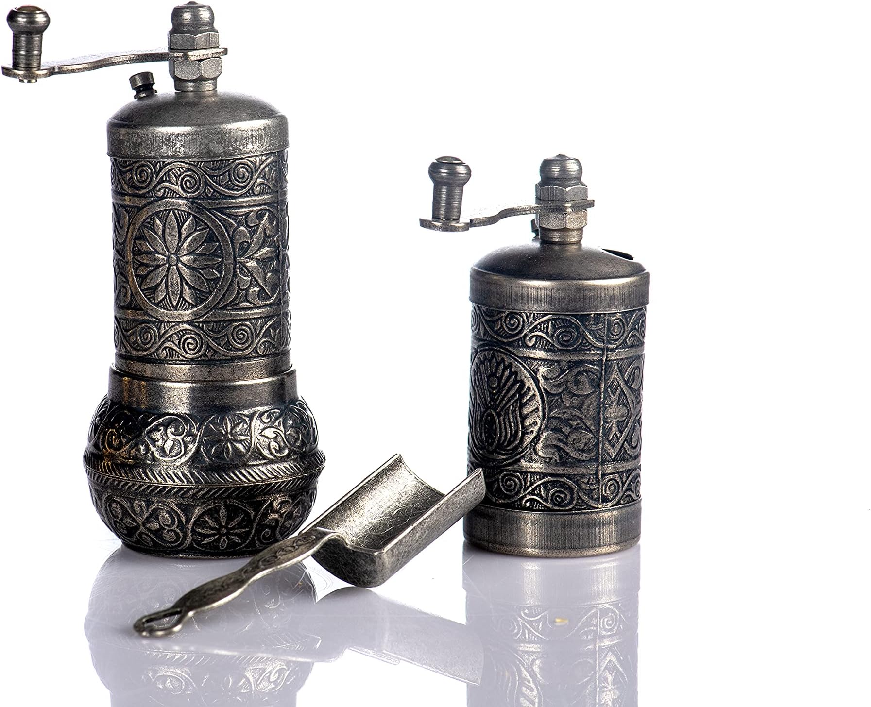 Grinder Set - Herb Grinder - Pepper Grinder Mill - Pepper Mill - Spice Grinder - Pepper Mill Grinder with Crank Handle - Spice Grinder Manual (Dark Silver)