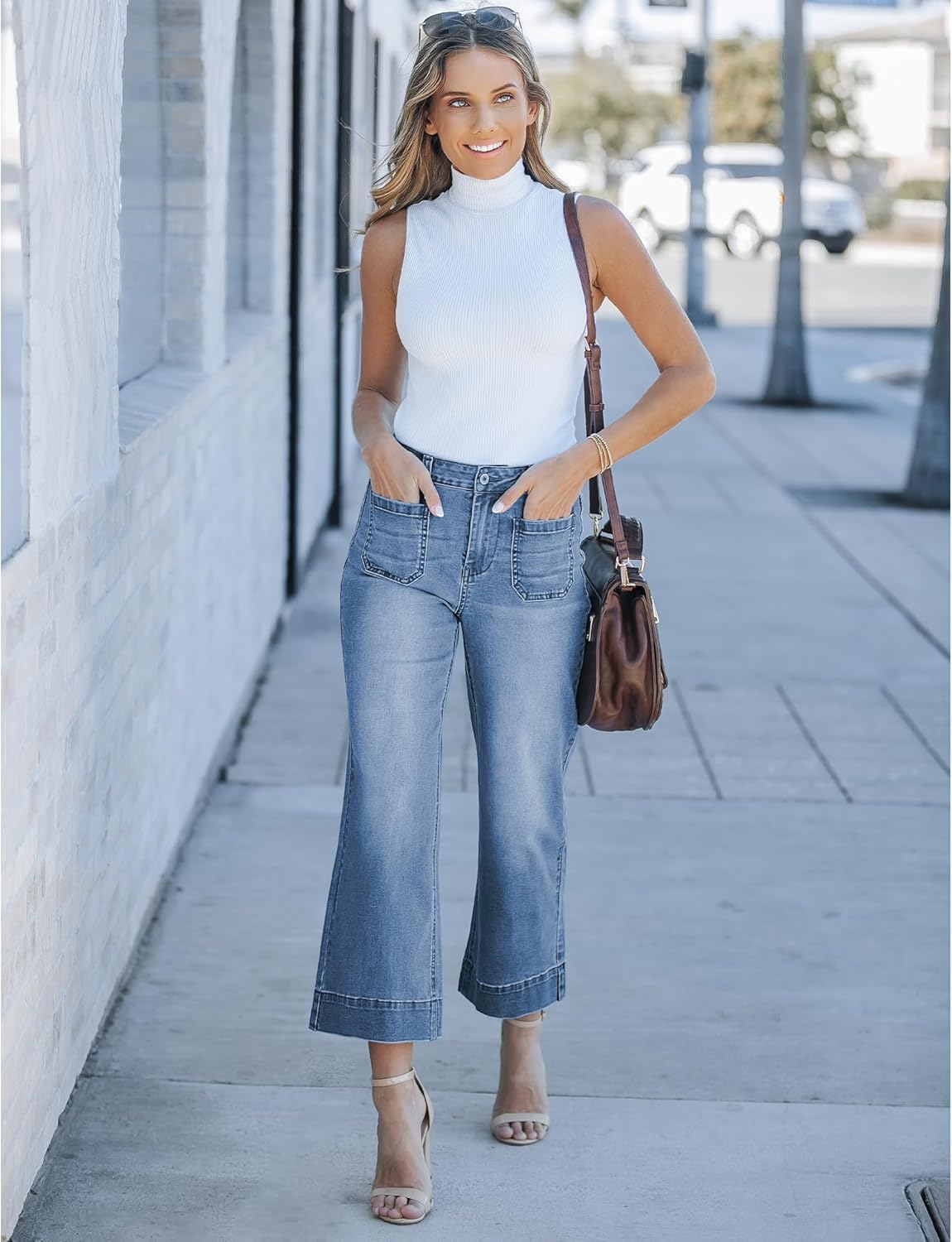 luvamia Wide Leg Jeans for Women Trendy High Waisted Flare Jeans Cropped Denim Pants Stretchy Baggy with Patch Pockets - Image 5