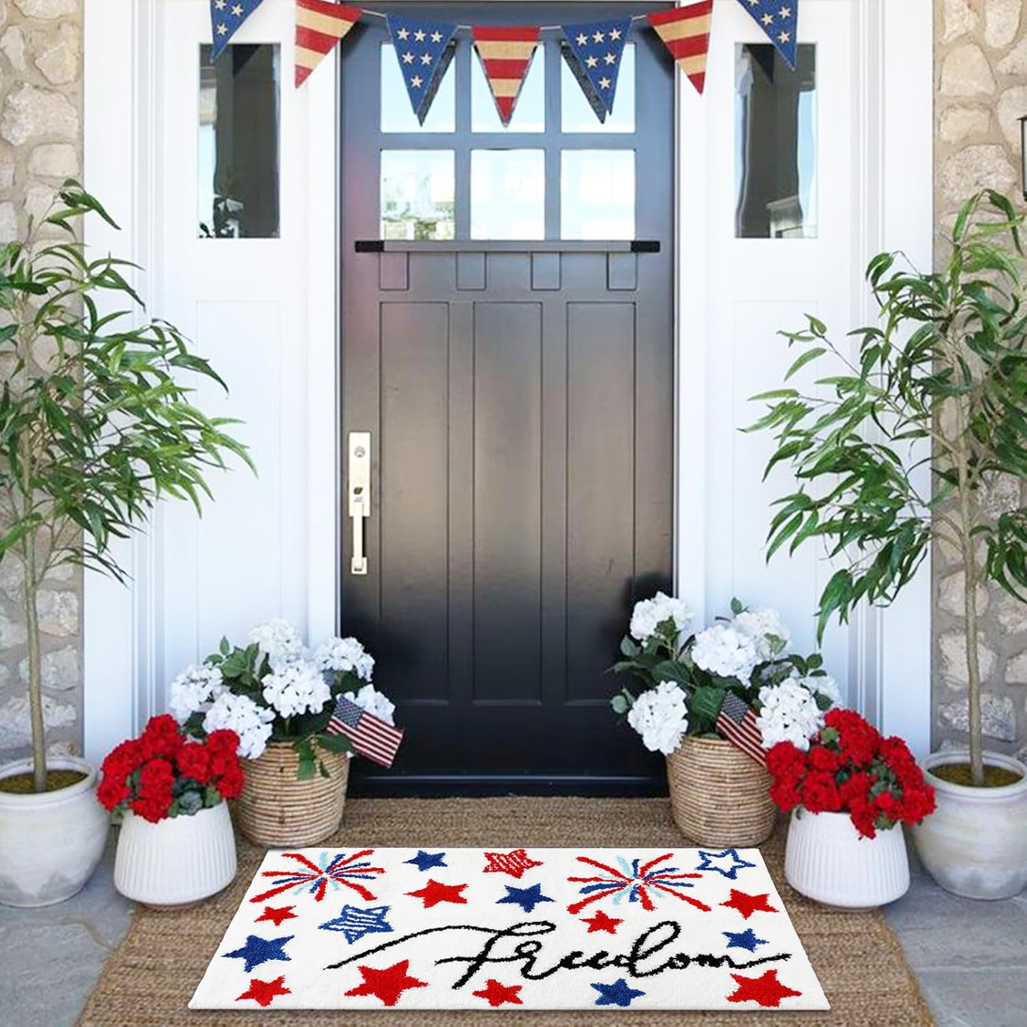 JarThenaAMCS Patriotic Bathroom Rug Absorbent Freedom Star Tufted Bath Mat Non Slip Rectangle 4th of July Shower Rug Front Door Mat for Independence Day Home Room Entrance