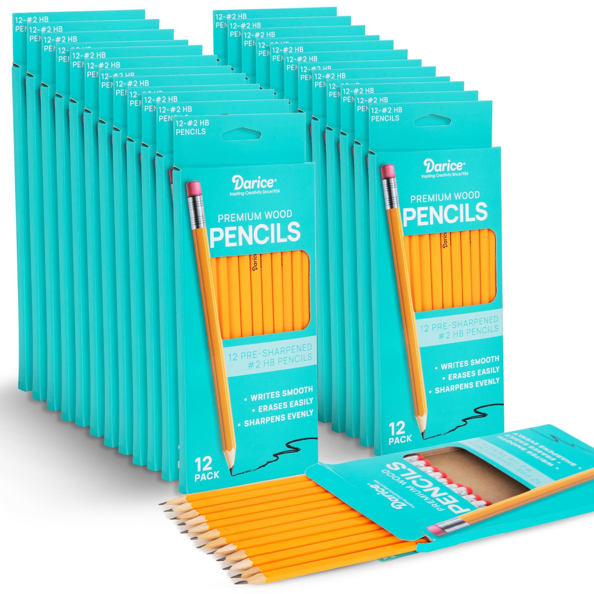 Darice Wood-Cased Pencils, 288pc Bulk Pre-sharpened #2 HB Pencils with Eraser for Classroom Back to School Supplies, 12 x 24 Pack