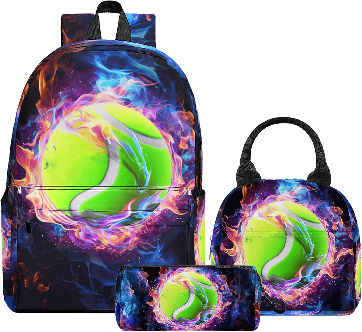 3PCS Boys Tennis Backpack, Bookbag for Kids Boys with Lunch Box, 17 Inch Tennis Teens School Bag Set, Laptop Backpack for Mens School/Daypack