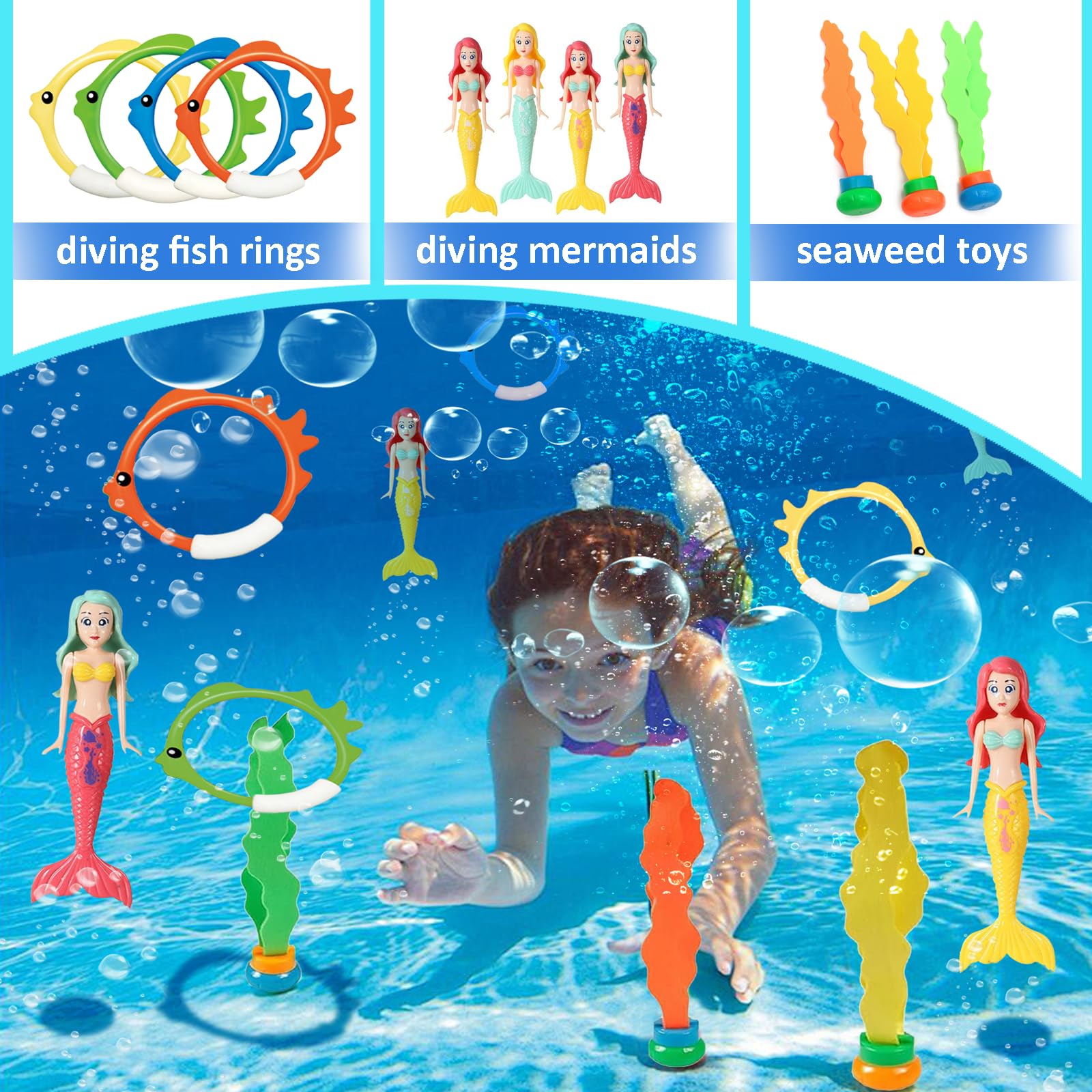 CIYIN Tauchspielzeug Set - 16-teilig Mit Meerjungfrauen & Ringen Für Pool & Strand