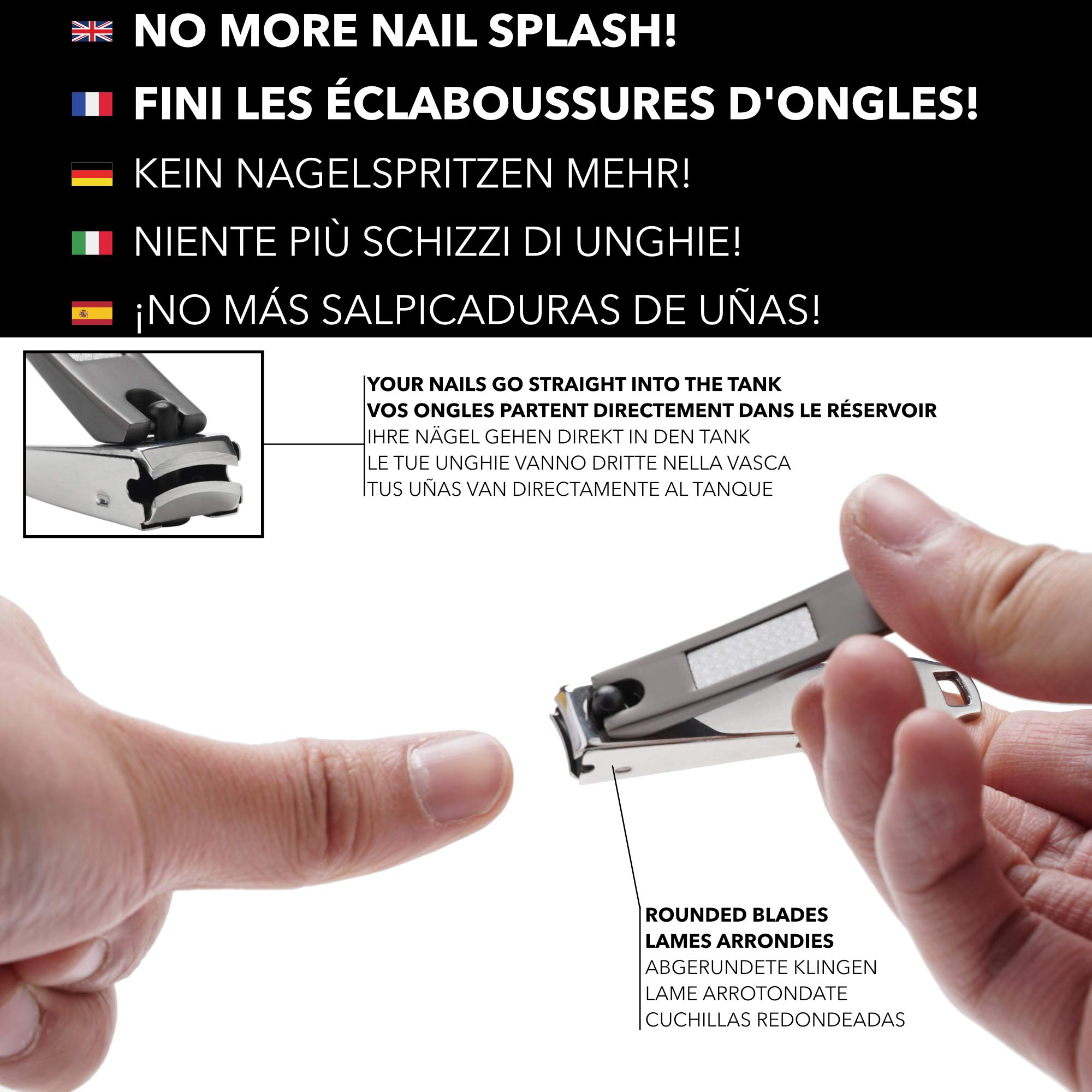 Coupe Ongle Avec Réservoir En Acier Inoxydable [GARANTIE 5 ANS] Marque Française - Kit De 2 Coupe-ongles Petit Et Grand - Avec Lime Intégrée Et Étui De Rangement