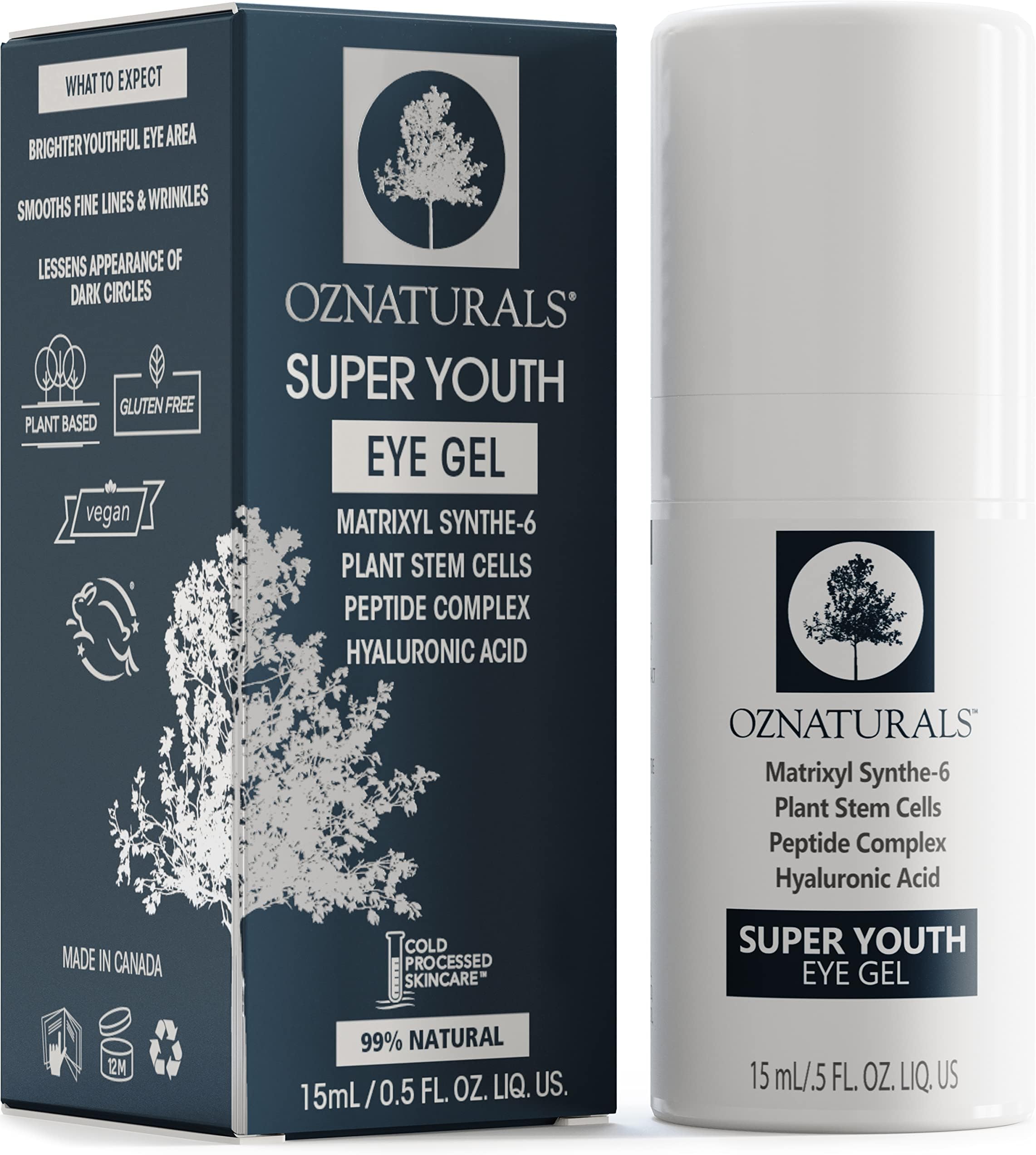 OZNaturals Anti Aging Eye Gel: Super Youth Eye Gel for Men and Women - Under Eye Treatment for Bags, Wrinkles, Crows Feet, Dark Circles, and Puffiness - Day and Night Anti Wrinkle Eye Gel - 0.5 Fl Oz, 15 ml (Pack of 1)