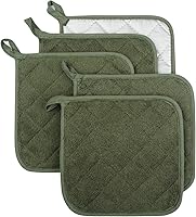 Lifaith 100% Cotton Terry Potholders Set of 5 Olive Green - Heat Resistant 7x7 Inch Kitchen Pot Holders for Cooking Baking