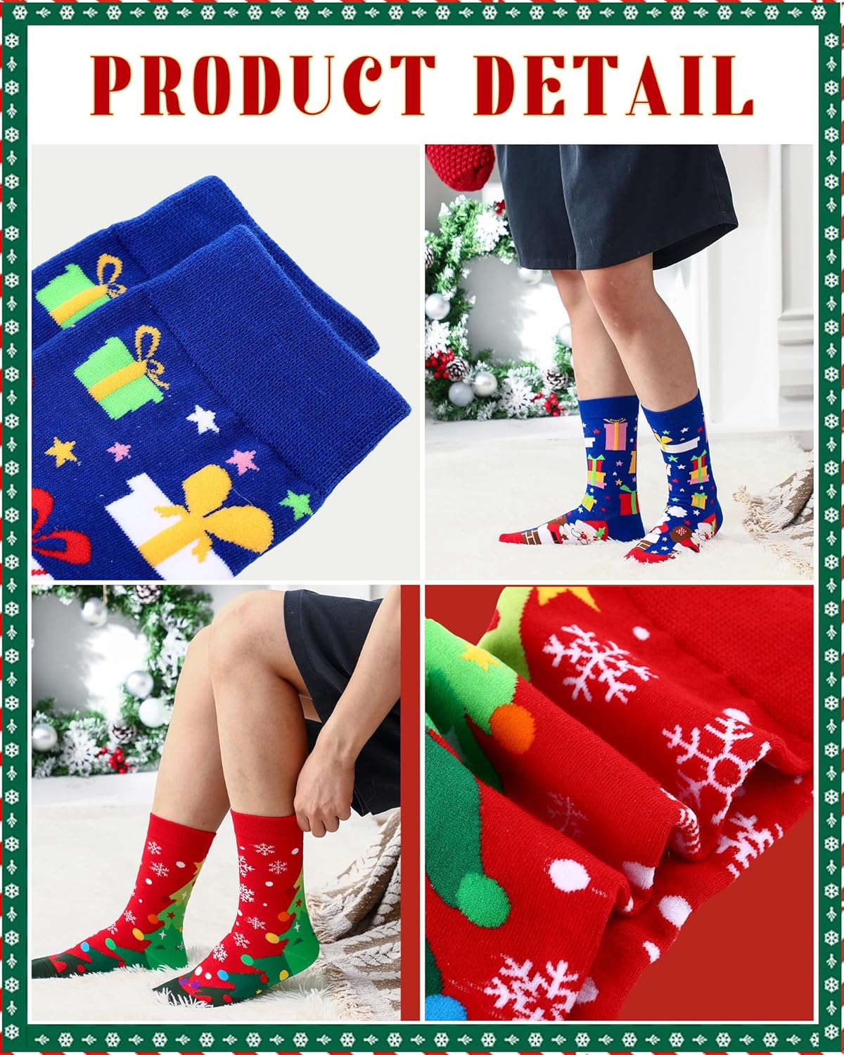 Suhine Christmas Socks Bulk Cotton for Women Men Crew Novelty Xmas Santa Claus Gift Socks for Christmas Holiday Gifts