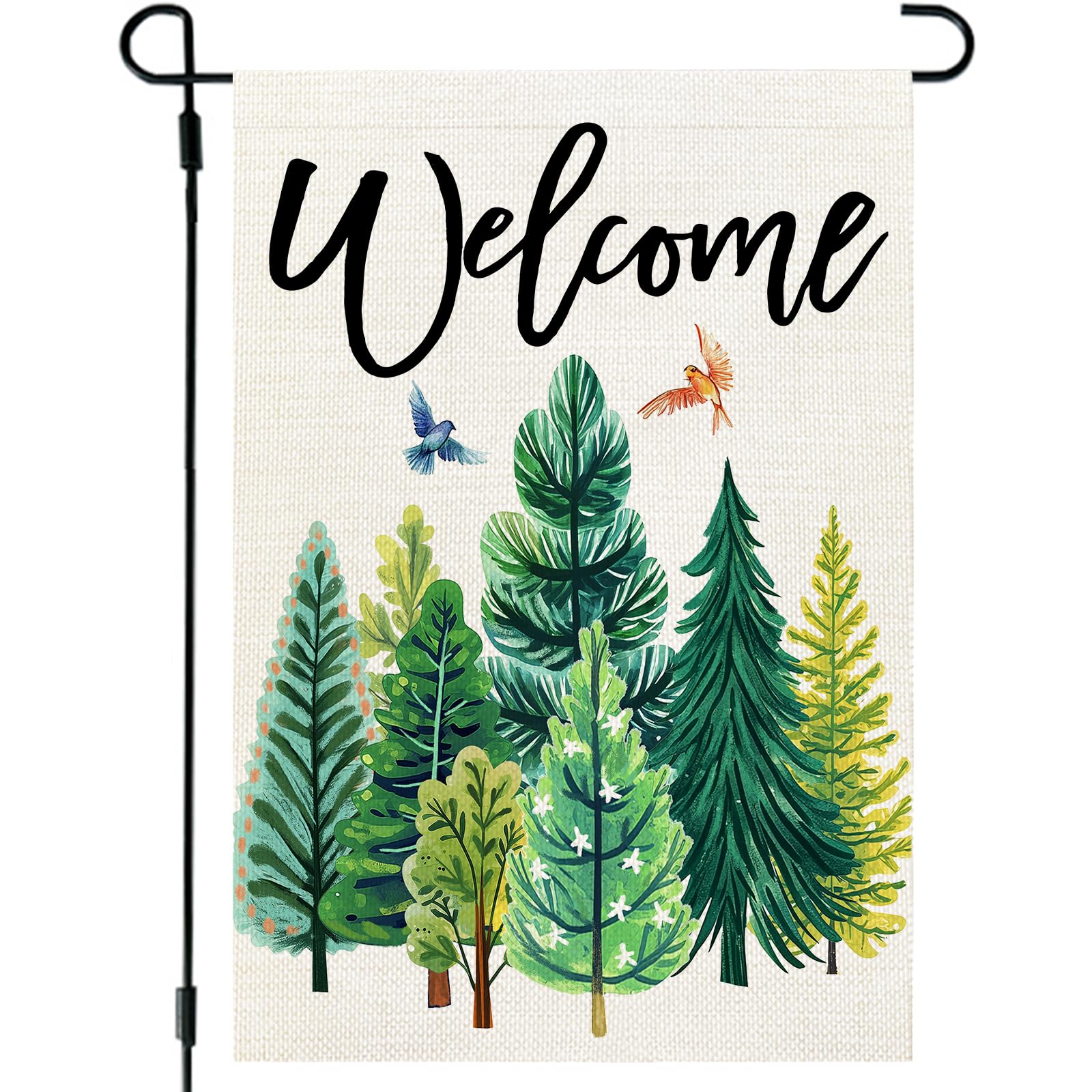 Photo 1 of +++MULTIPLE PACK++++CROWNED BEAUTY Spring Garden Flag Green Trees Welcome 12x18 Inch Double Sided Small Seasonal Holiday Decoration for Outdoor Lawn Yard
