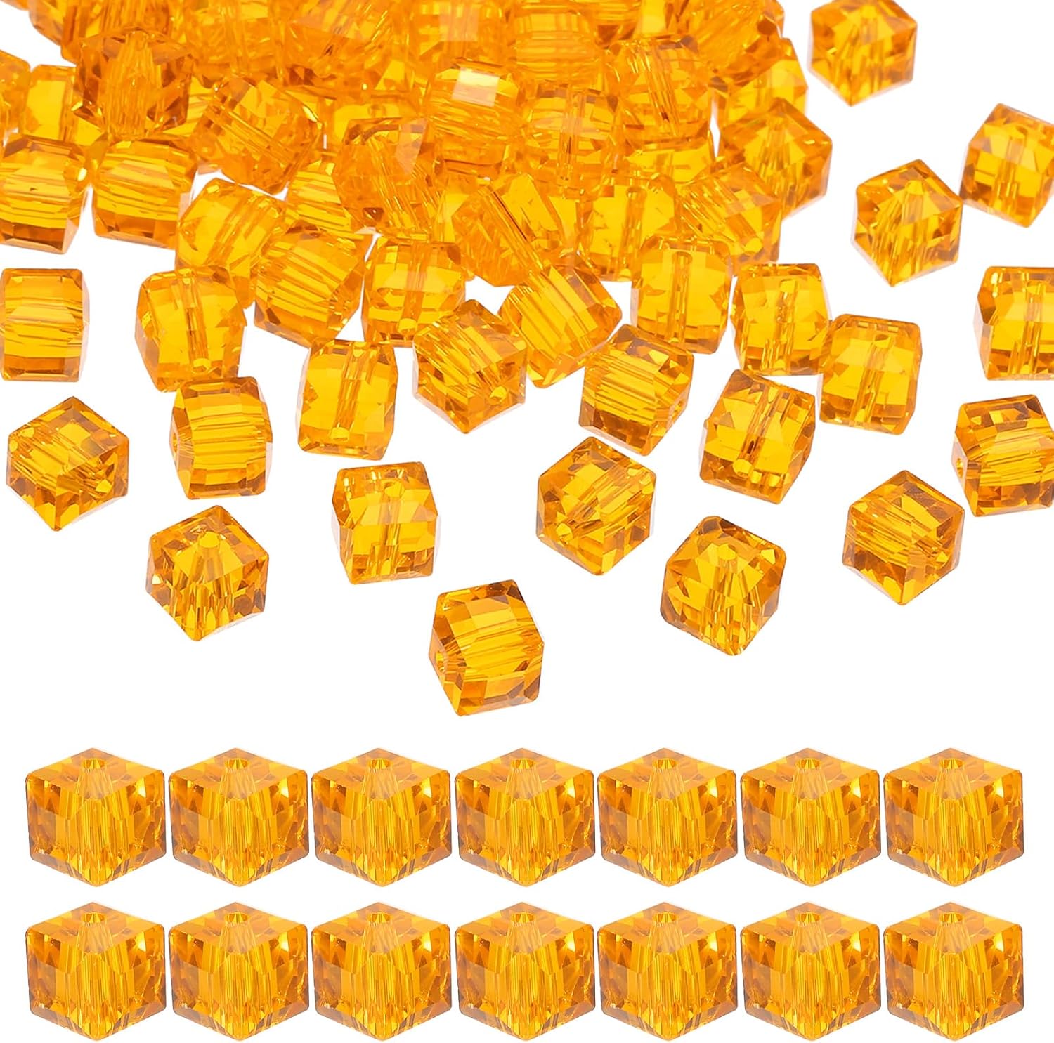 PATIKIL 8mm Crystal Glass Cube Beads, 100 Pcs Square Glass Beads Loose Glass Beads for Multi Cord Bracelet Jewelry Making Necklace Earrings Decorations, Gold